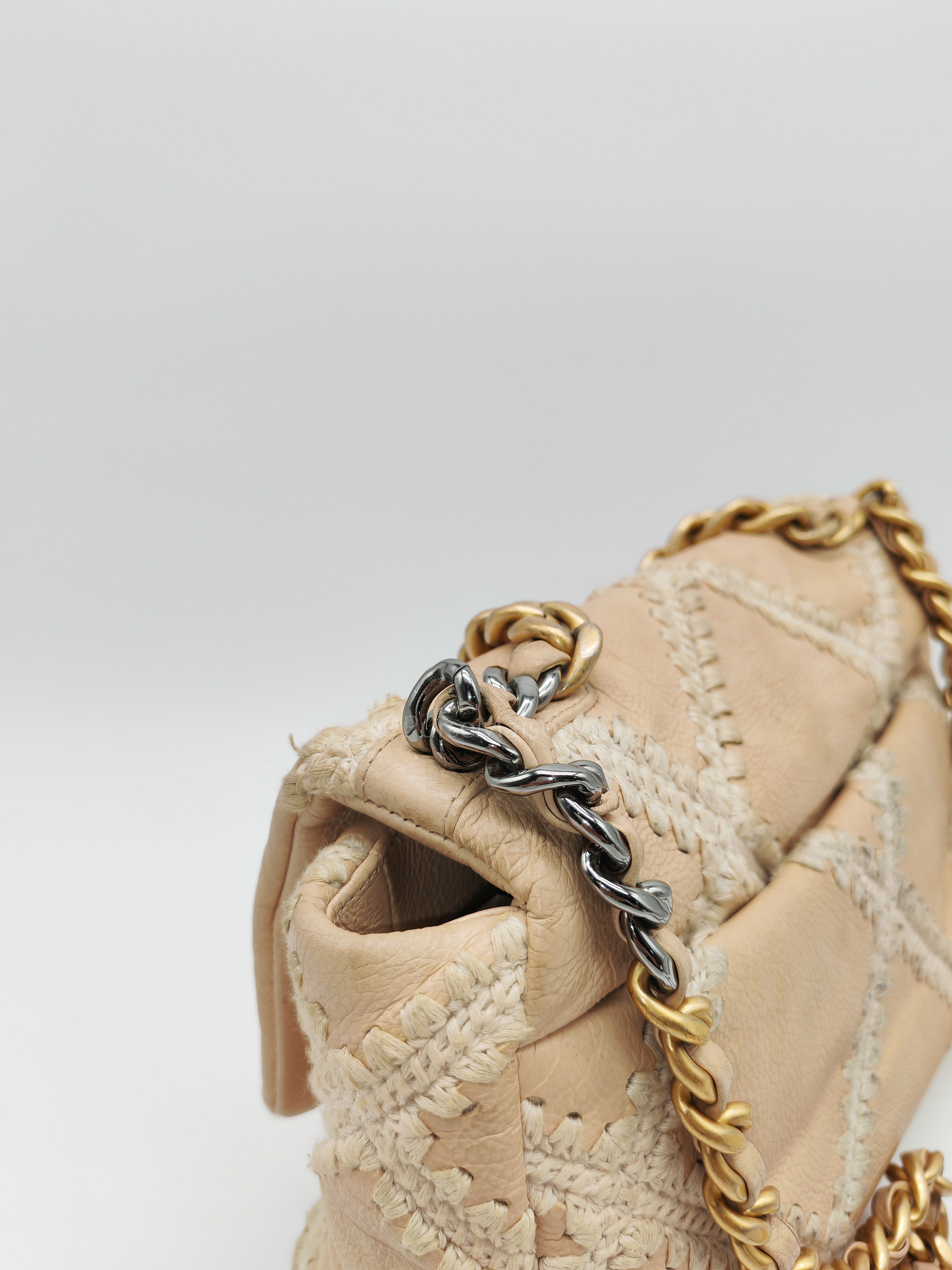 19 Flap Bag in Beige Crochet Quilted Calfskin Leather & Mix Hardware Series 30 | Purse Maison Luxury Bags Shop