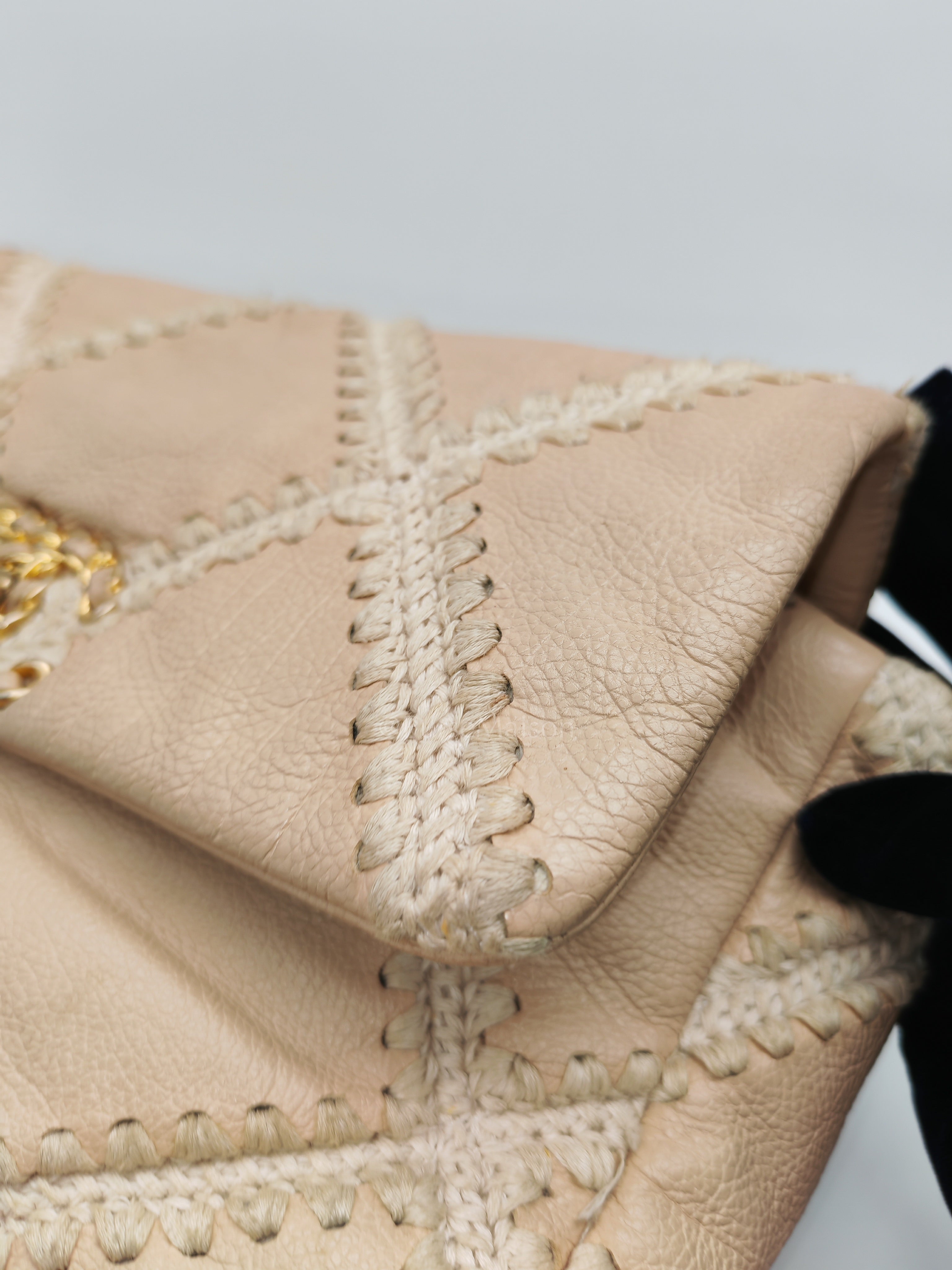 19 Flap Bag in Beige Crochet Quilted Calfskin Leather & Mix Hardware Series 30 | Purse Maison Luxury Bags Shop