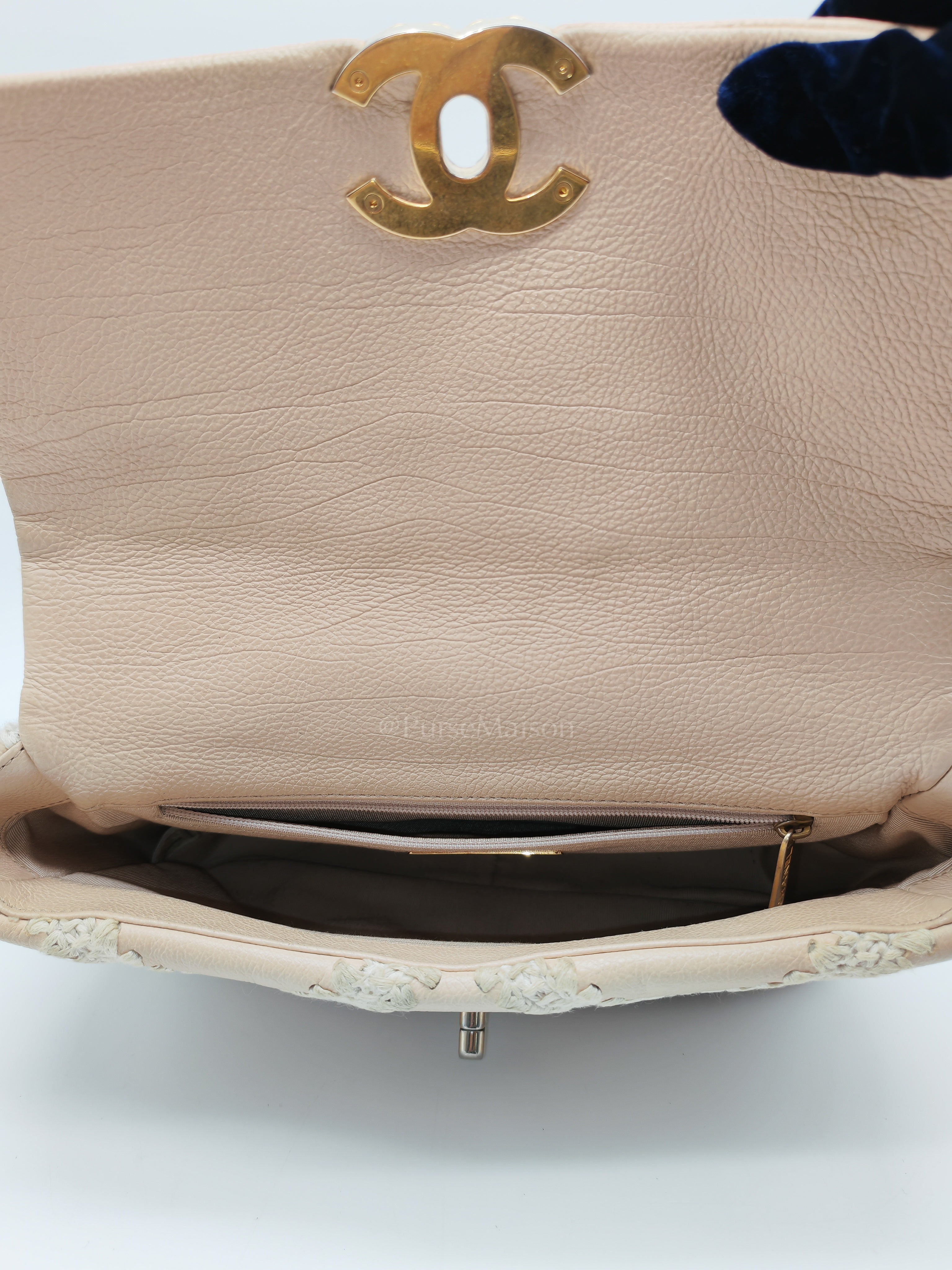 19 Flap Bag in Beige Crochet Quilted Calfskin Leather & Mix Hardware Series 30 | Purse Maison Luxury Bags Shop