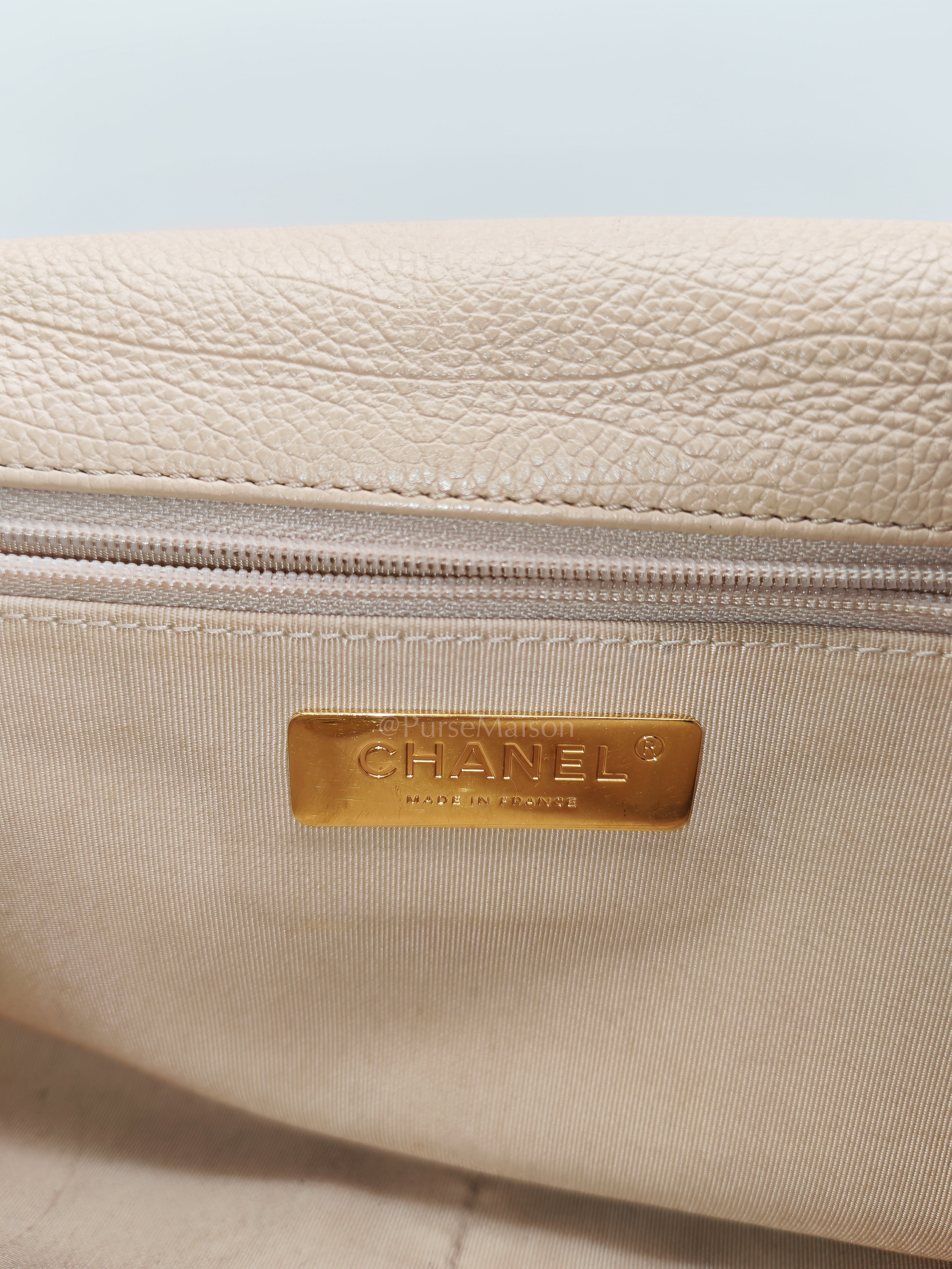 19 Flap Bag in Beige Crochet Quilted Calfskin Leather & Mix Hardware Series 30 | Purse Maison Luxury Bags Shop