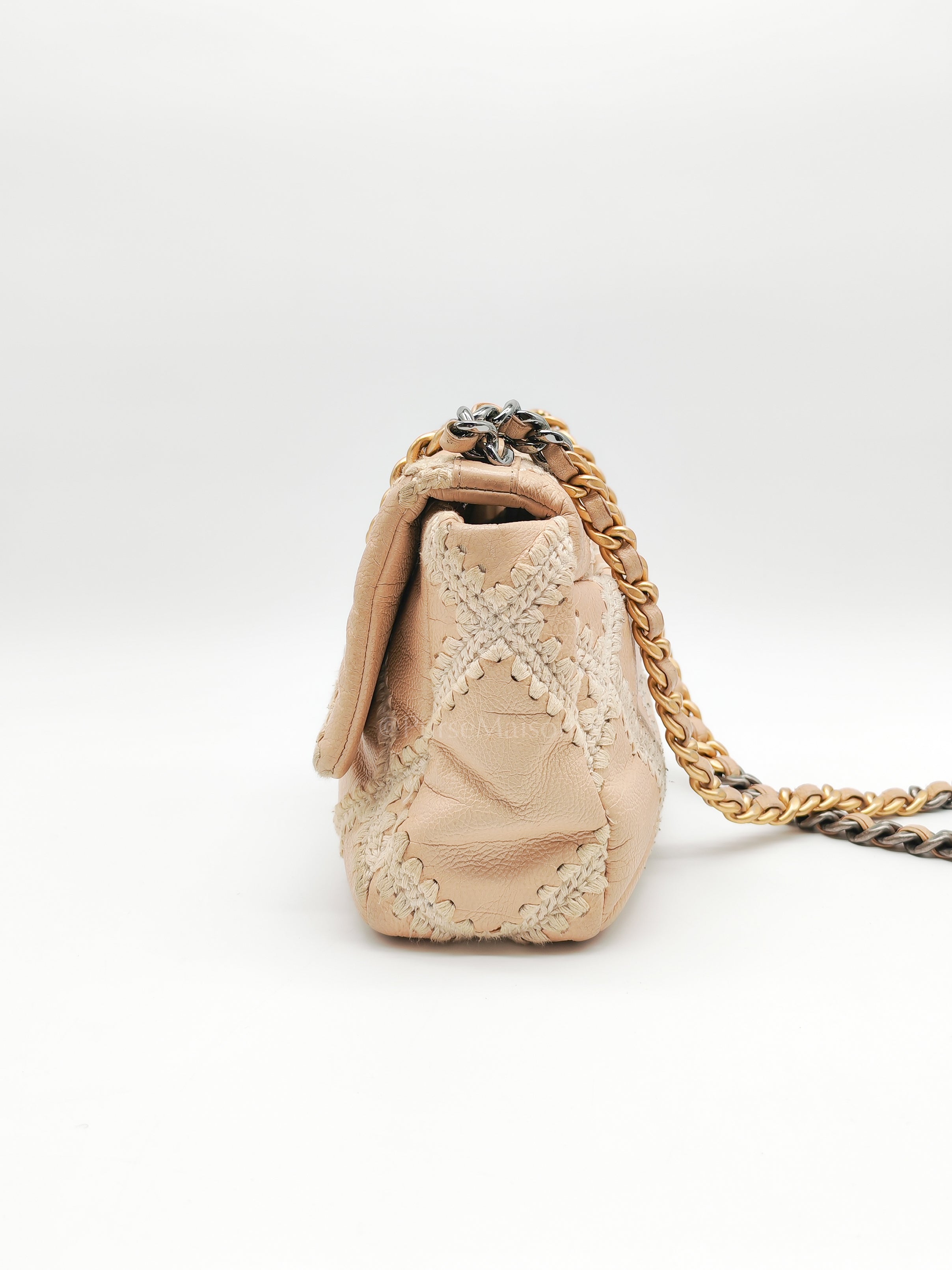 19 Flap Bag in Beige Crochet Quilted Calfskin Leather & Mix Hardware Series 30 | Purse Maison Luxury Bags Shop