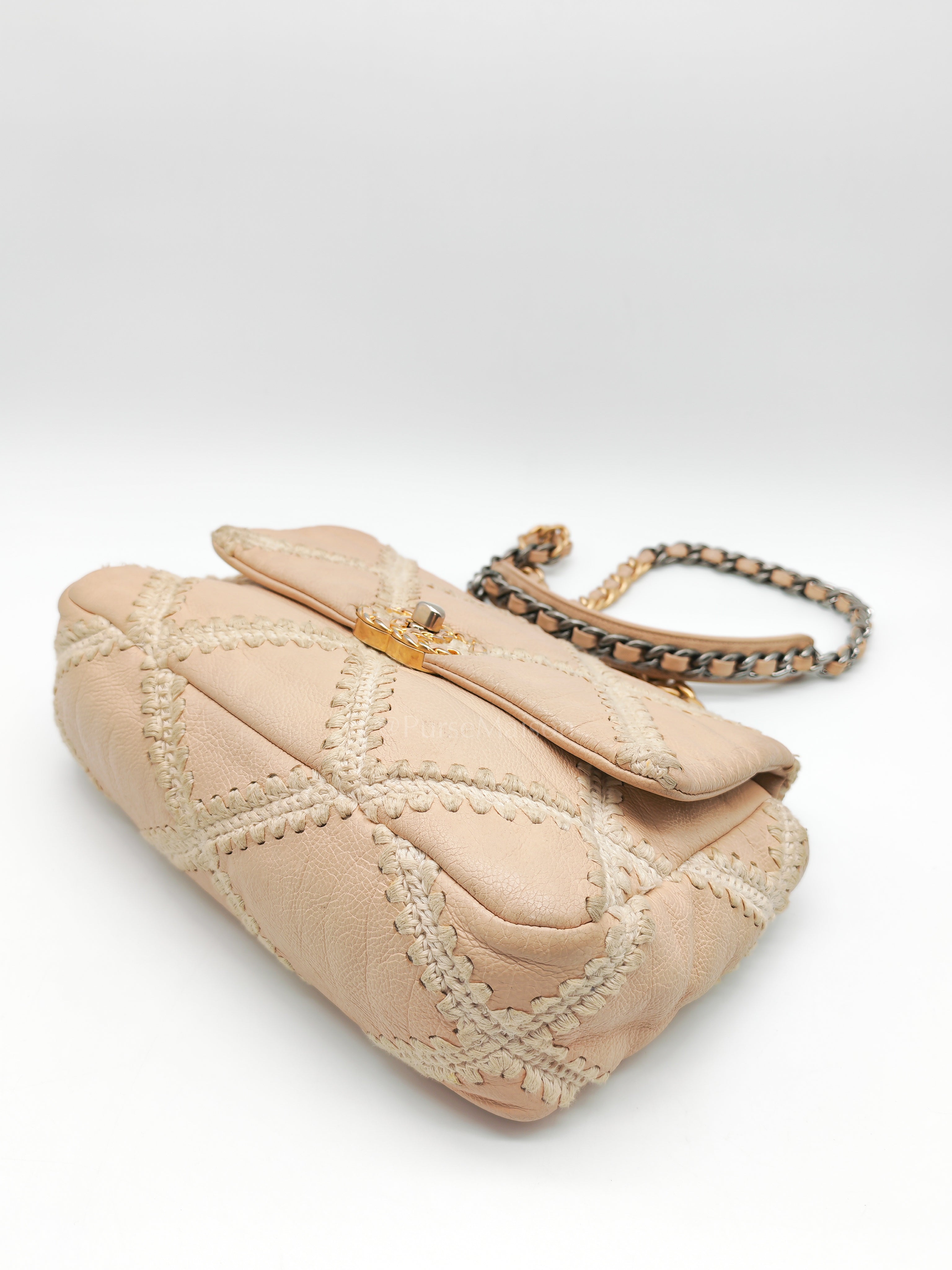 19 Flap Bag in Beige Crochet Quilted Calfskin Leather & Mix Hardware Series 30 | Purse Maison Luxury Bags Shop