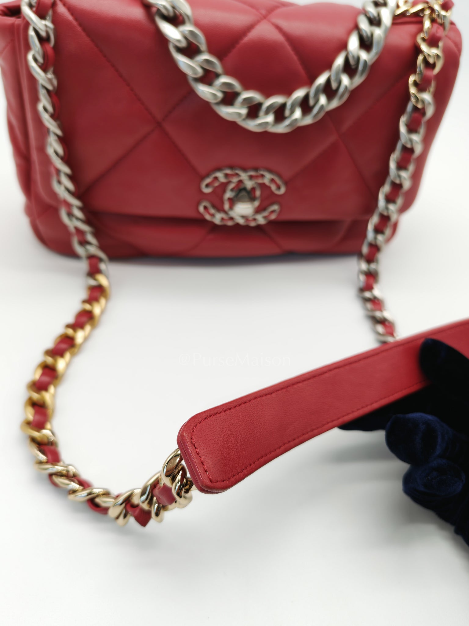 19 Flap Bag in Dark Pink Lambskin Leather and Mix Hardware Microchip | Purse Maison Luxury Bags Shop