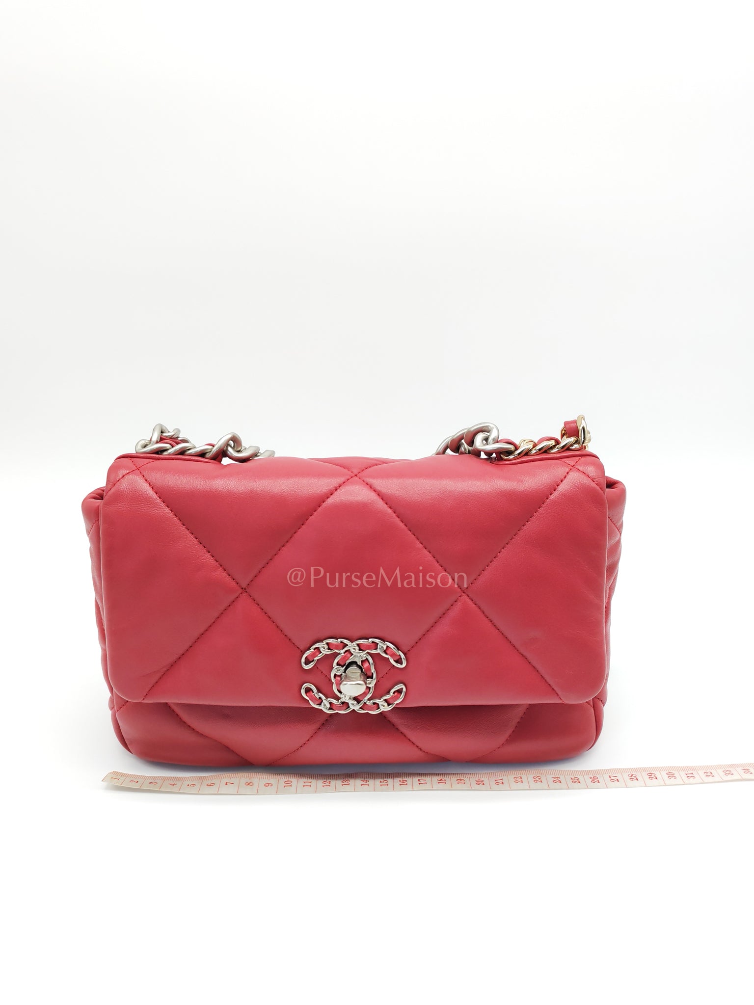 19 Flap Bag in Dark Pink Lambskin Leather and Mix Hardware Microchip | Purse Maison Luxury Bags Shop
