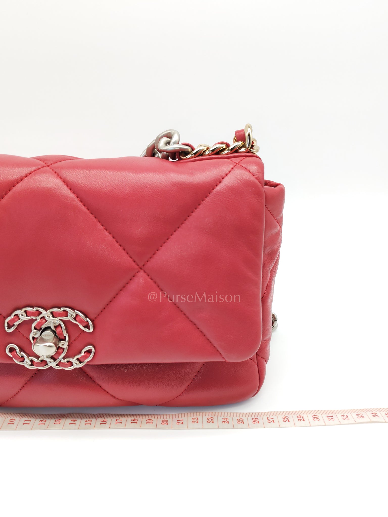 19 Flap Bag in Dark Pink Lambskin Leather and Mix Hardware Microchip | Purse Maison Luxury Bags Shop
