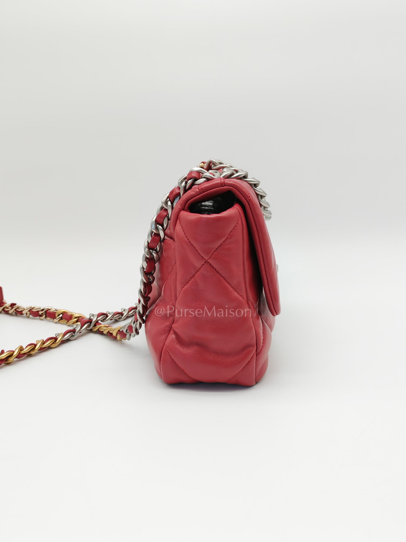 19 Flap Bag in Dark Pink Lambskin Leather and Mix Hardware Microchip | Purse Maison Luxury Bags Shop