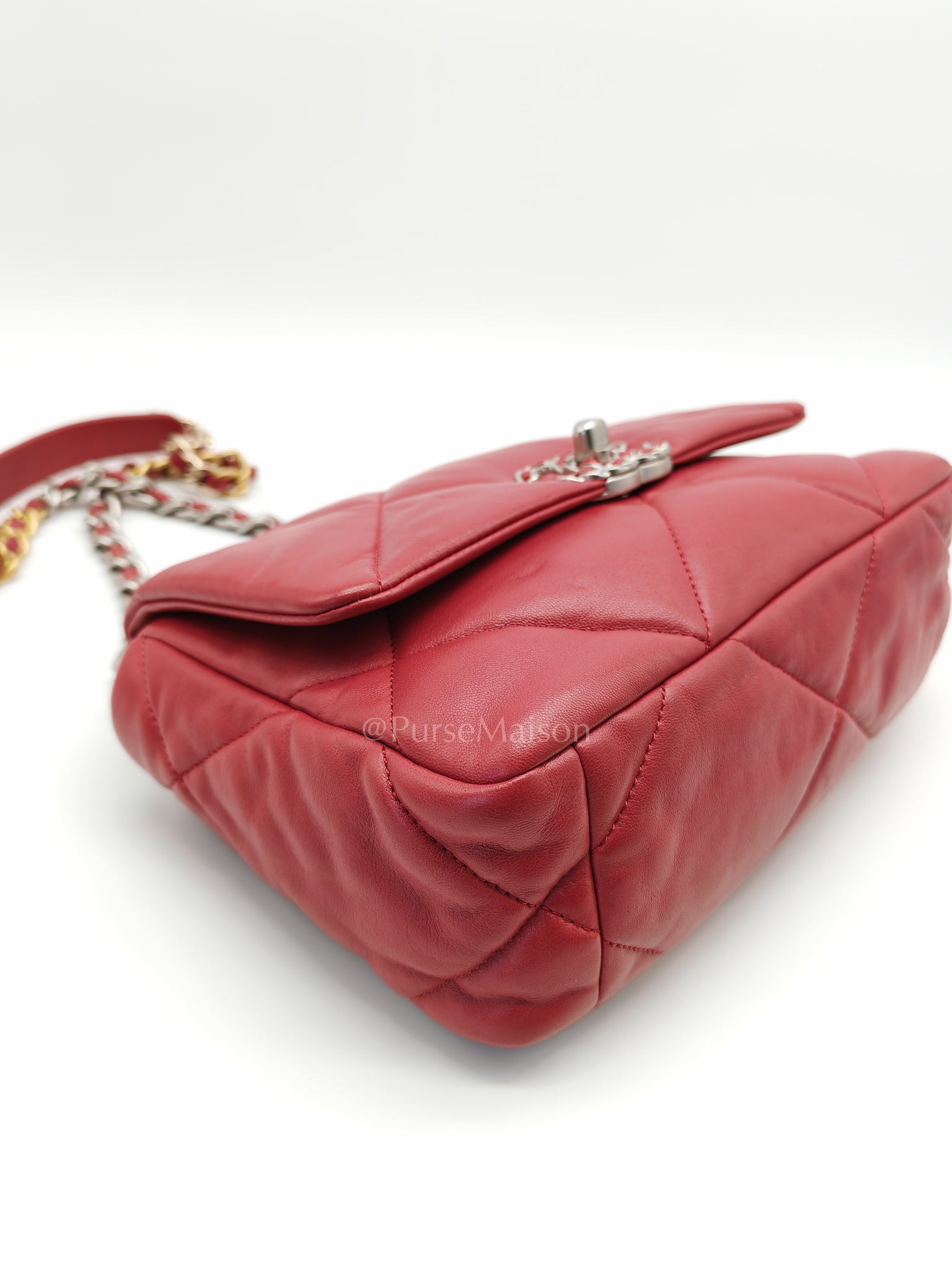 19 Flap Bag in Dark Pink Lambskin Leather and Mix Hardware Microchip | Purse Maison Luxury Bags Shop