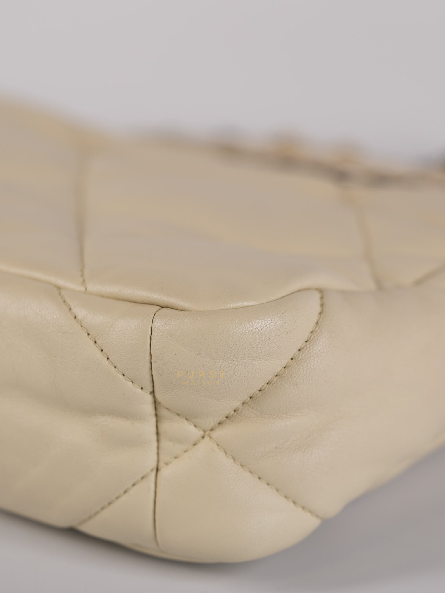 19 Flap Bag Medium in Beige Quilted Lambskin Leather Series 30 | Purse Maison Luxury Bags Shop