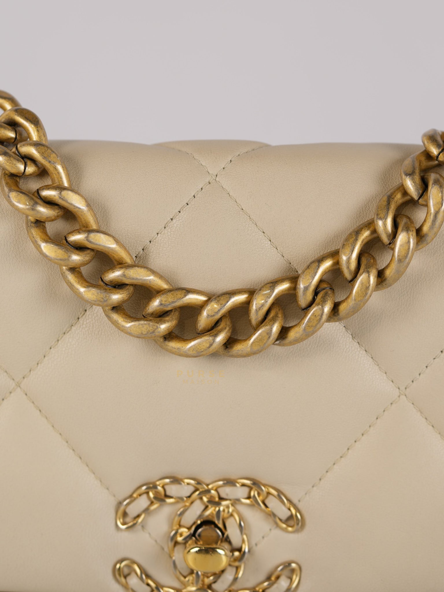 19 Flap Bag Medium in Beige Quilted Lambskin Leather Series 30 | Purse Maison Luxury Bags Shop