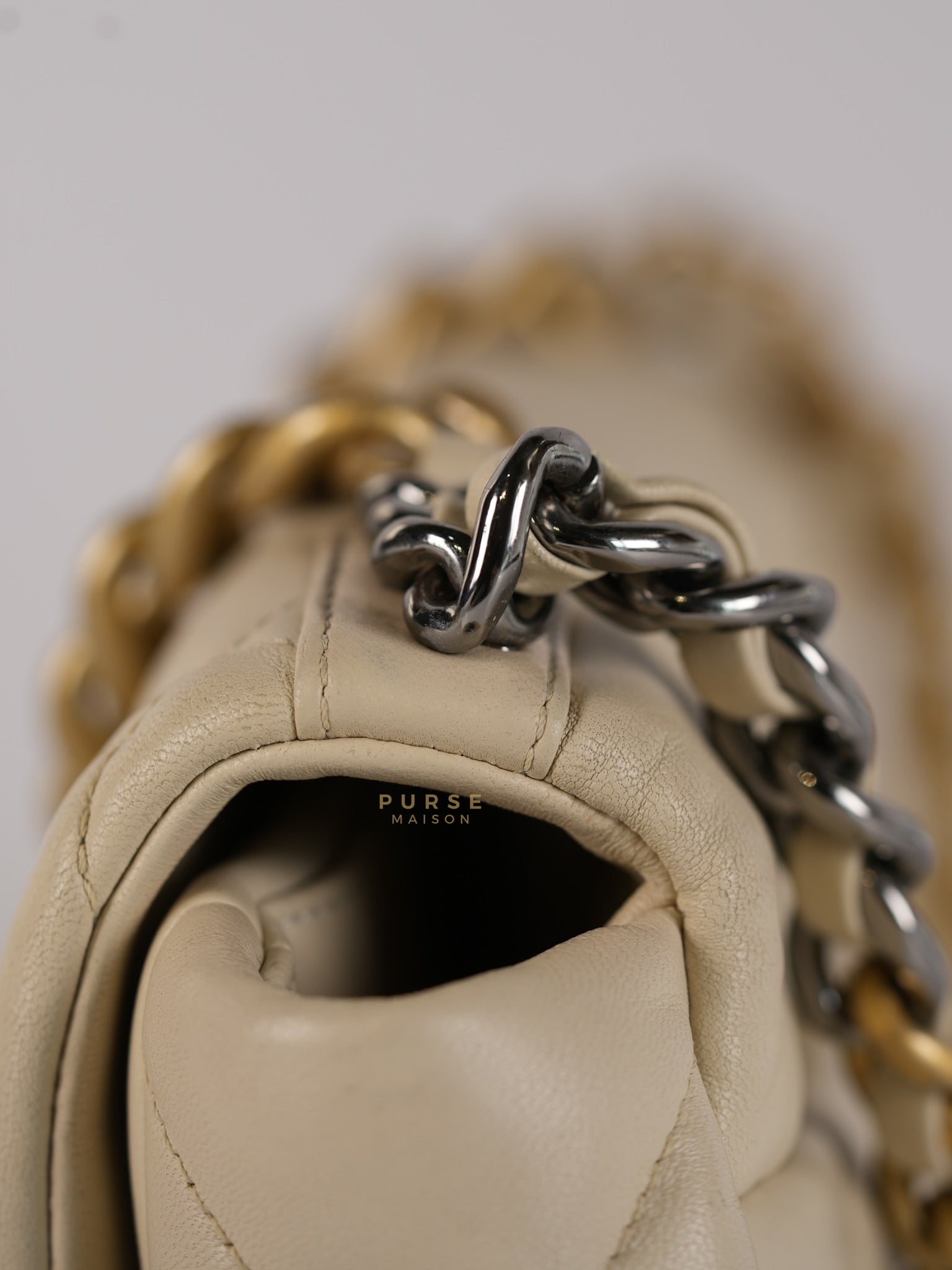 19 Flap Bag Medium in Beige Quilted Lambskin Leather Series 30 | Purse Maison Luxury Bags Shop