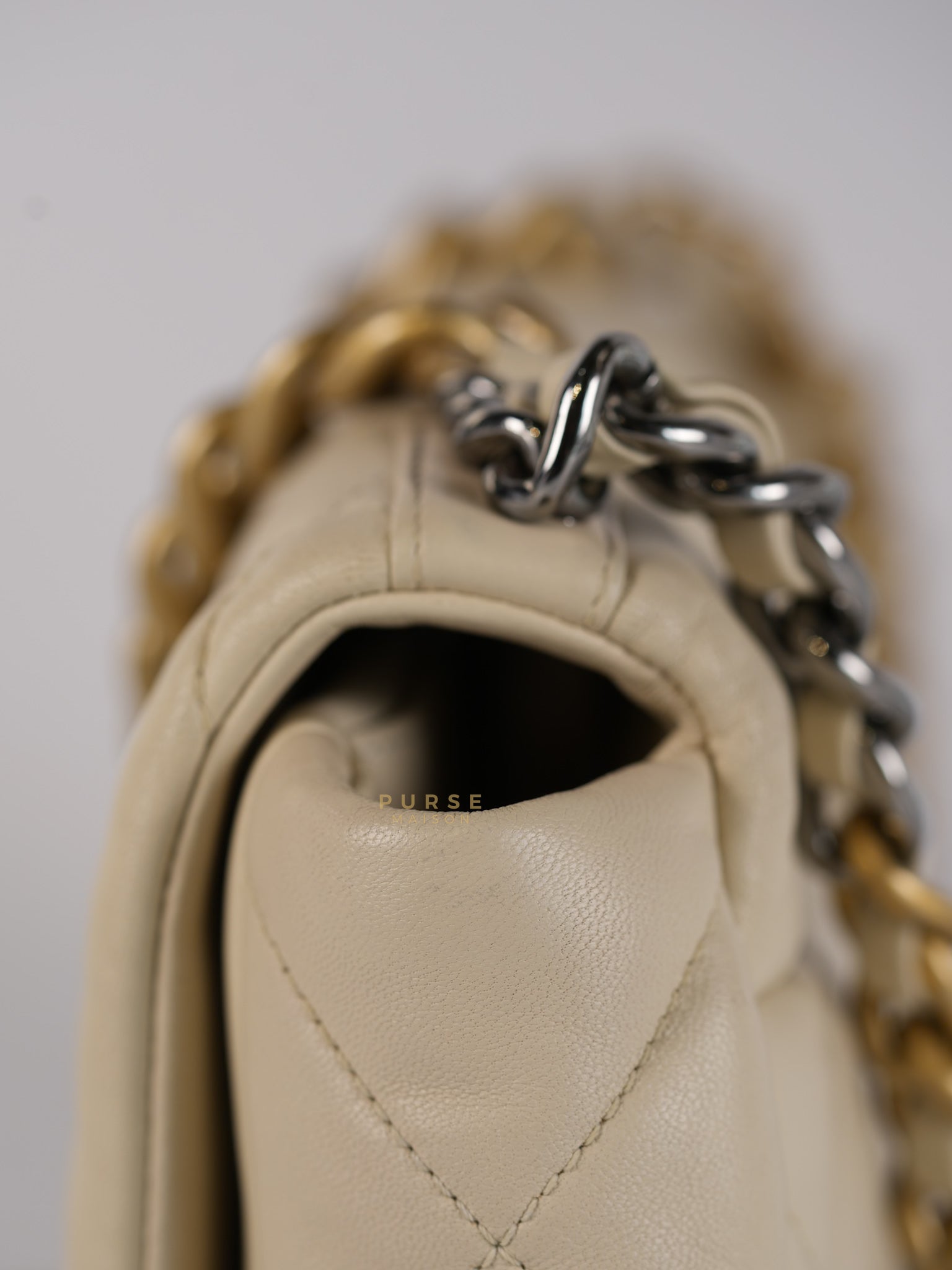 19 Flap Bag Medium in Beige Quilted Lambskin Leather Series 30 | Purse Maison Luxury Bags Shop