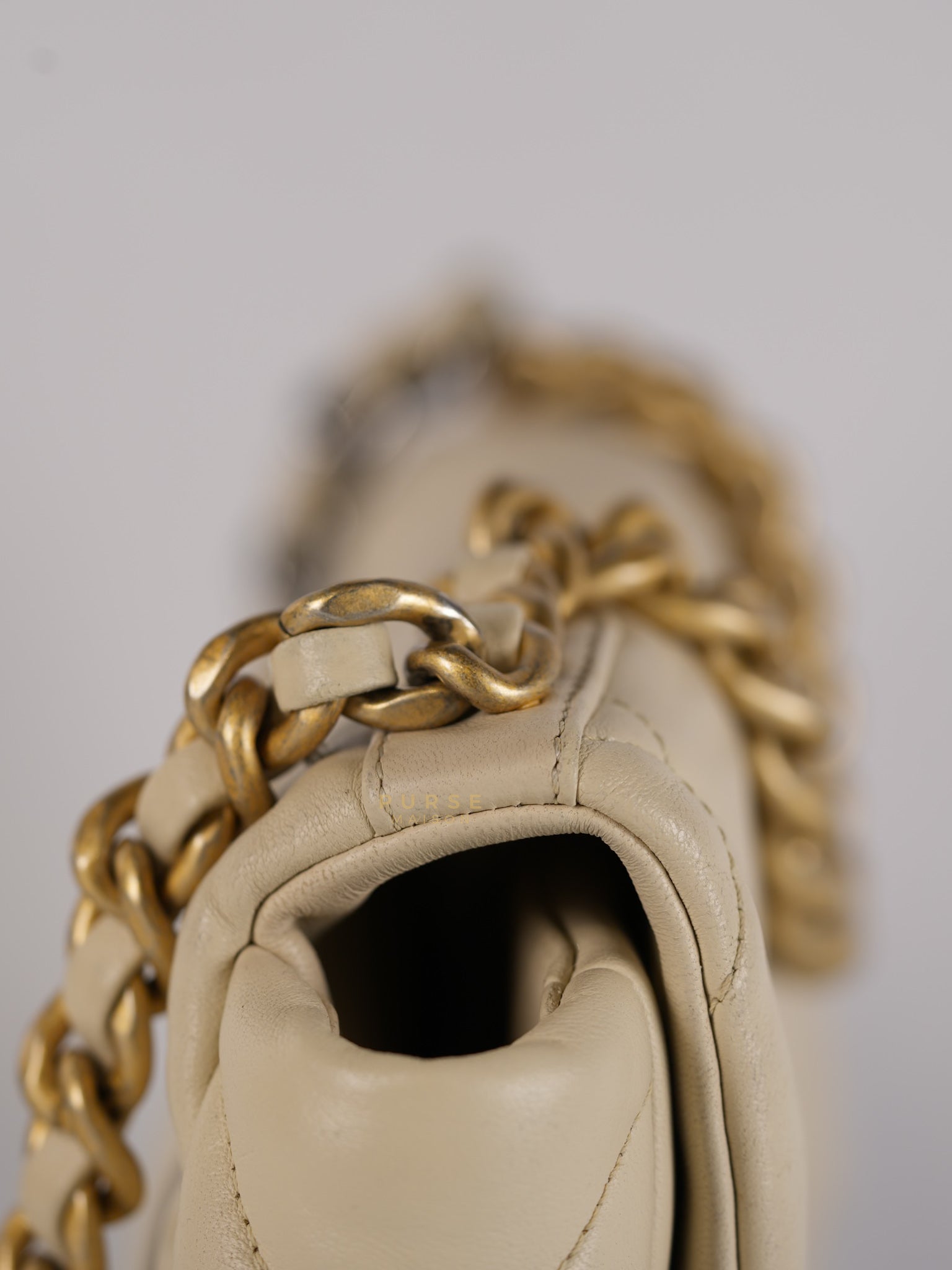 19 Flap Bag Medium in Beige Quilted Lambskin Leather Series 30 | Purse Maison Luxury Bags Shop