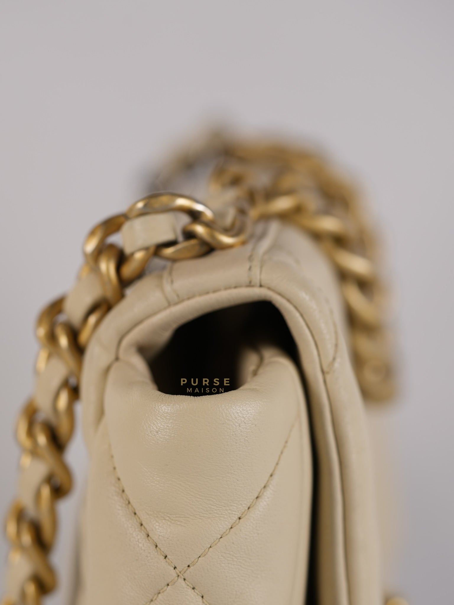 19 Flap Bag Medium in Beige Quilted Lambskin Leather Series 30 | Purse Maison Luxury Bags Shop