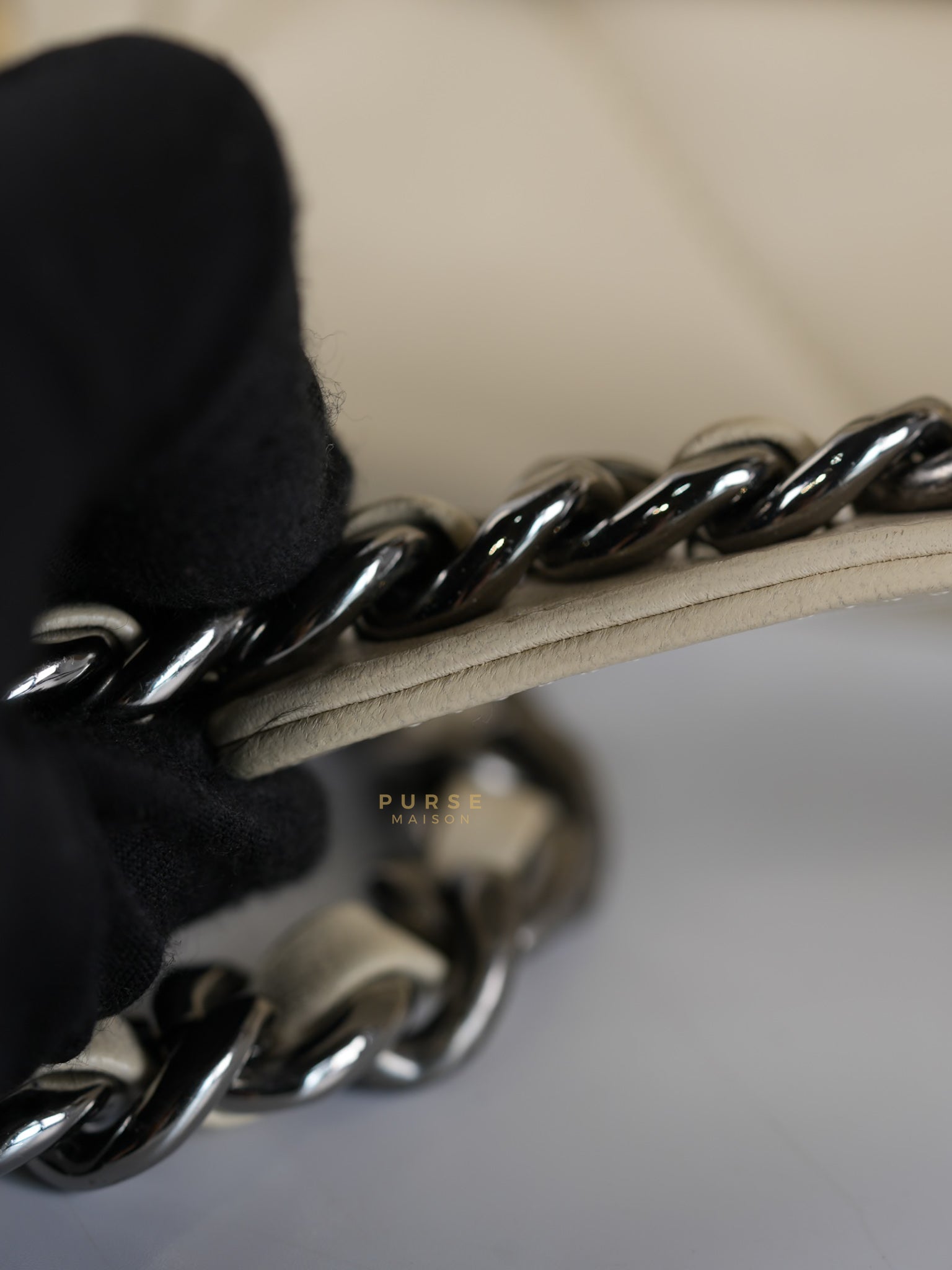 19 Flap Bag Medium in Beige Quilted Lambskin Leather Series 30 | Purse Maison Luxury Bags Shop