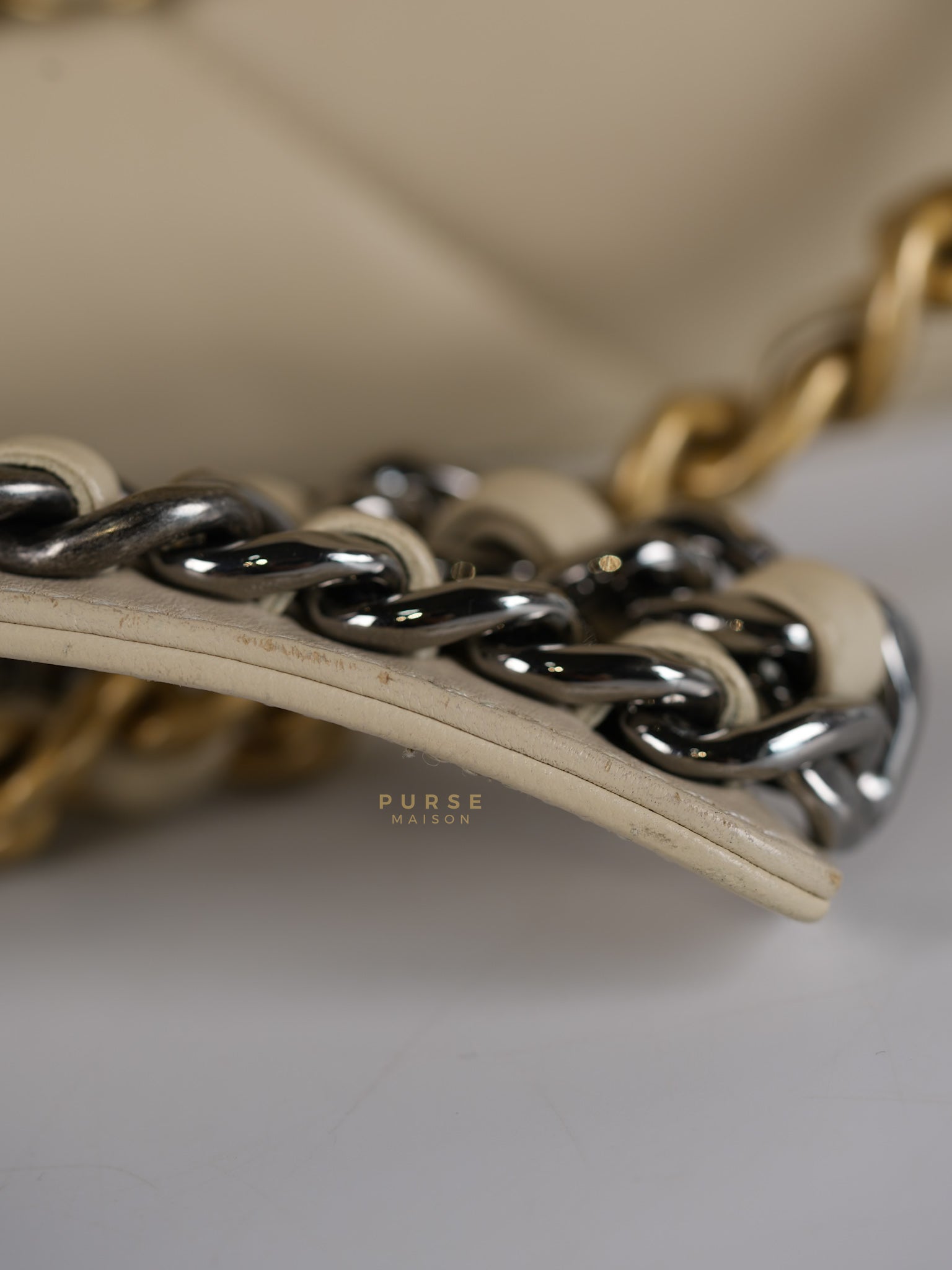 19 Flap Bag Medium in Beige Quilted Lambskin Leather Series 30 | Purse Maison Luxury Bags Shop