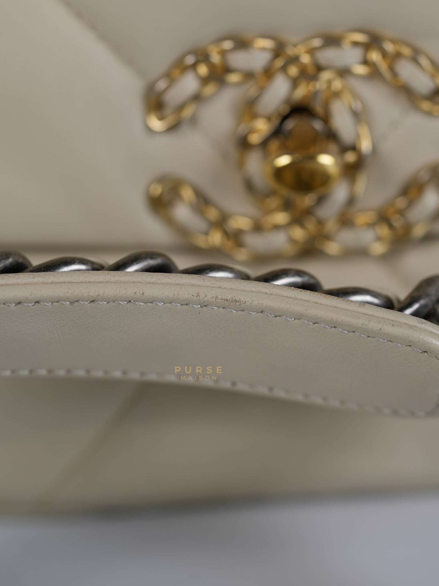 19 Flap Bag Medium in Beige Quilted Lambskin Leather Series 30 | Purse Maison Luxury Bags Shop