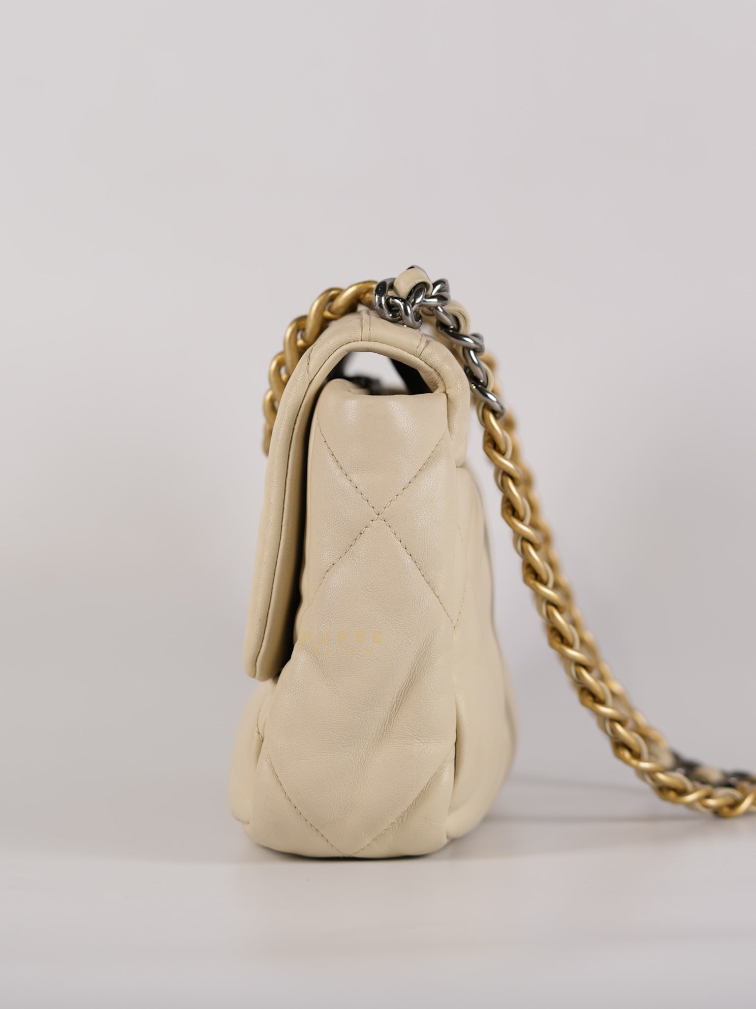 19 Flap Bag Medium in Beige Quilted Lambskin Leather Series 30 | Purse Maison Luxury Bags Shop