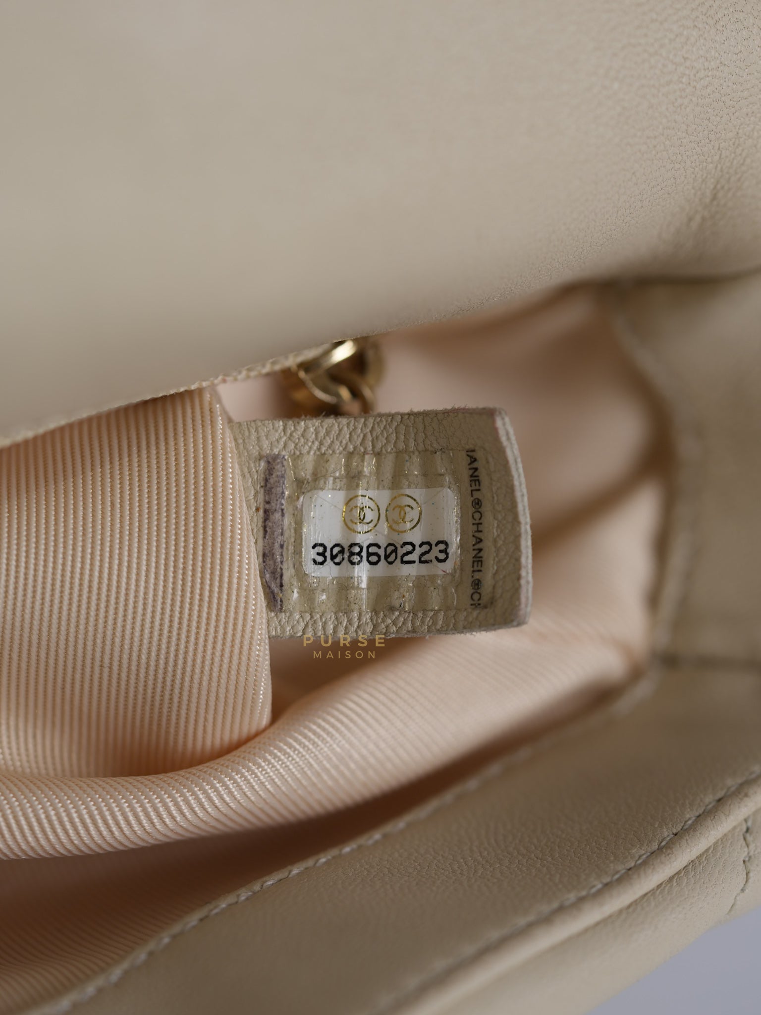 19 Flap Bag Medium in Beige Quilted Lambskin Leather Series 30 | Purse Maison Luxury Bags Shop