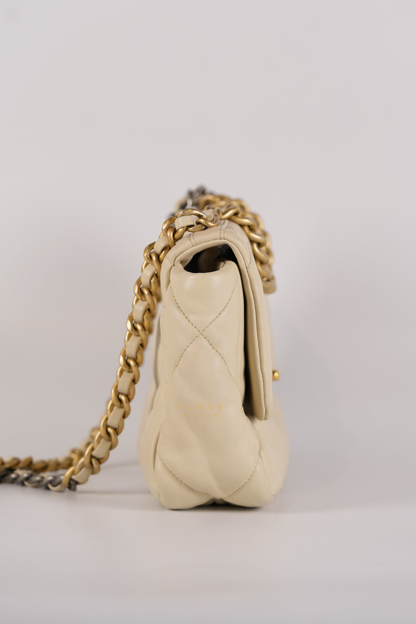 19 Flap Bag Medium in Beige Quilted Lambskin Leather Series 30 | Purse Maison Luxury Bags Shop