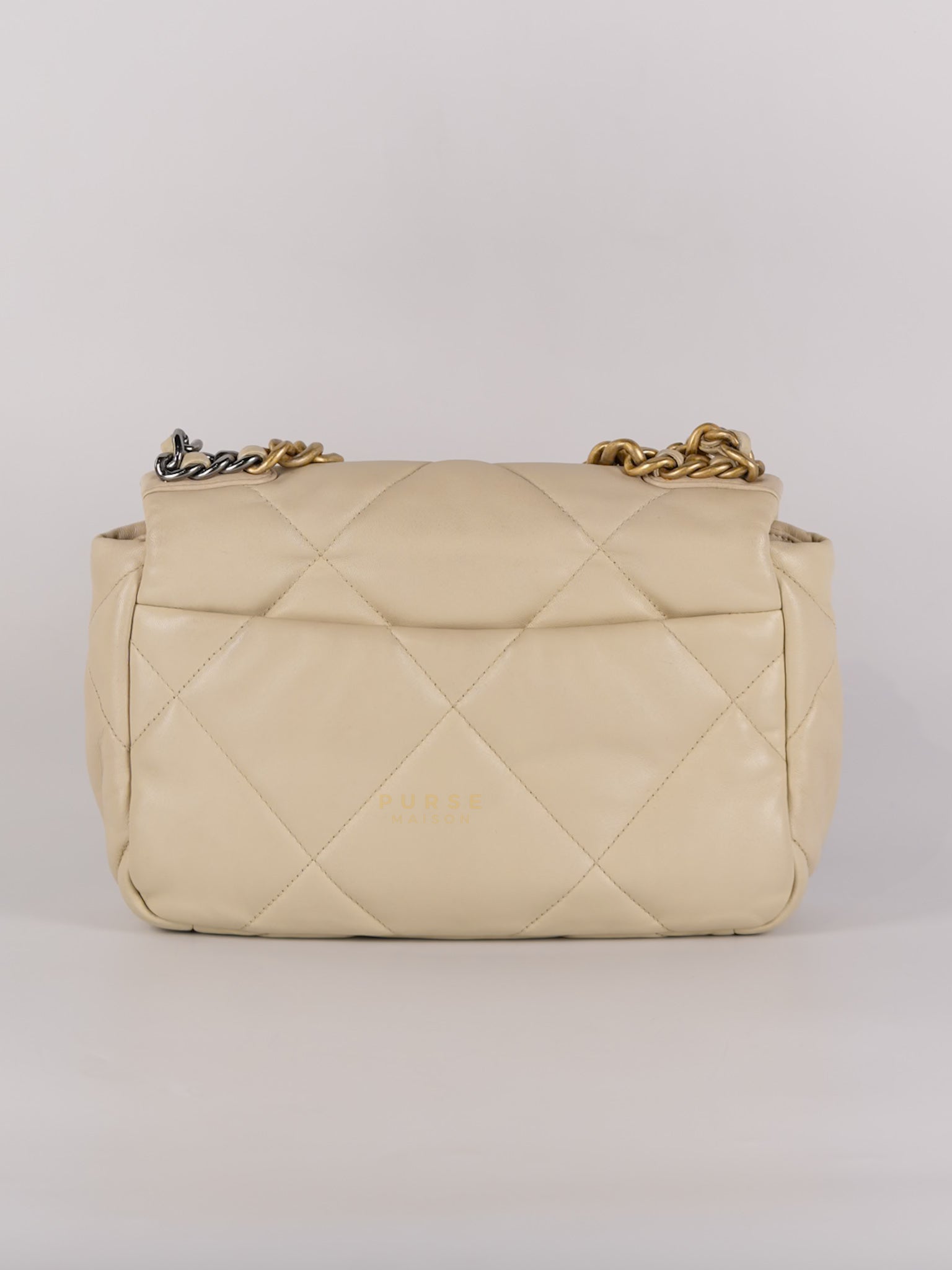 19 Flap Bag Medium in Beige Quilted Lambskin Leather Series 30 | Purse Maison Luxury Bags Shop