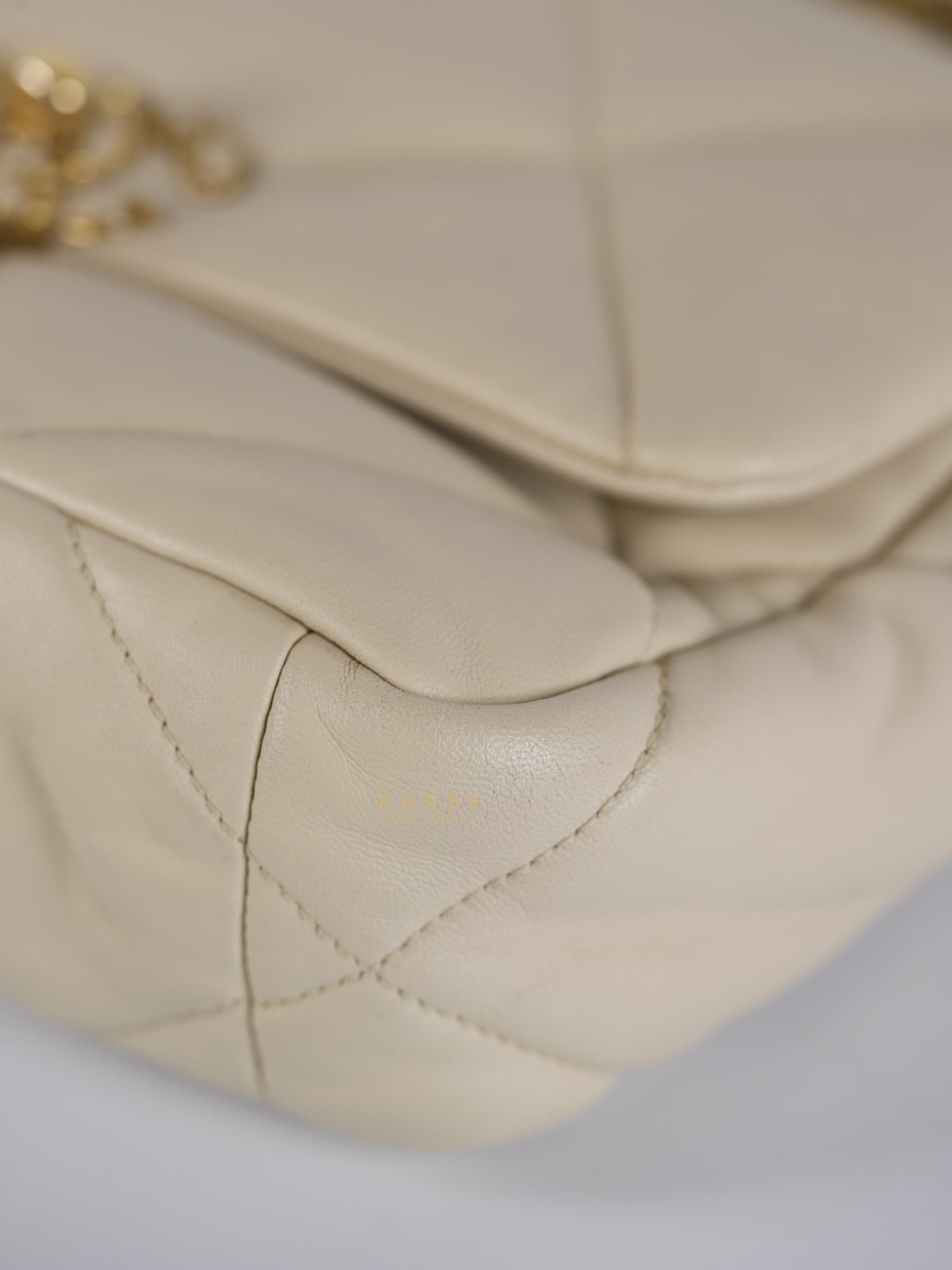 19 Flap Bag Medium in Beige Quilted Lambskin Leather Series 30 | Purse Maison Luxury Bags Shop