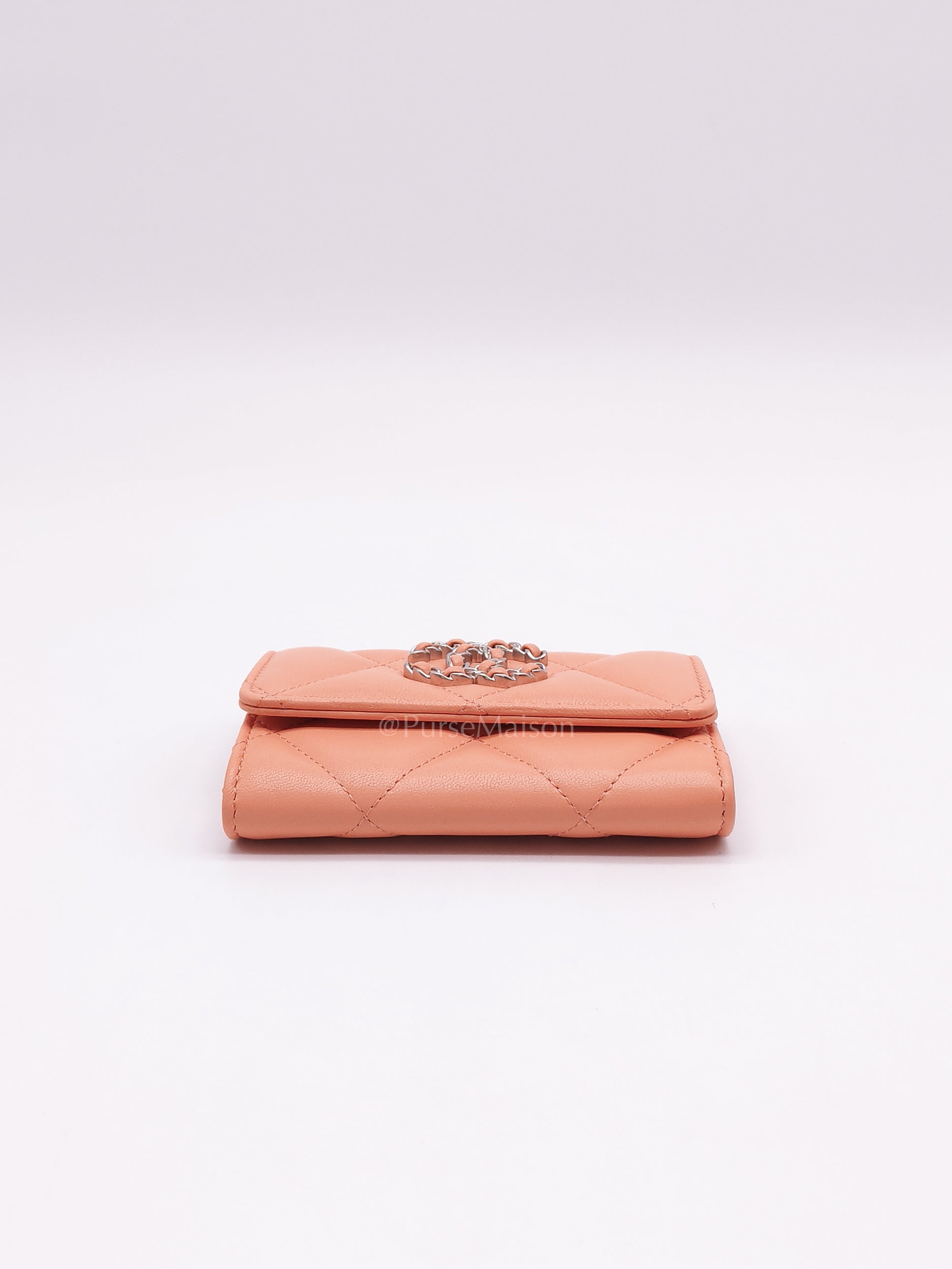 19 Flap Cardholder in Peach Lambskin Leather & Palladium Hardware Microchip | Purse Maison Luxury Bags Shop