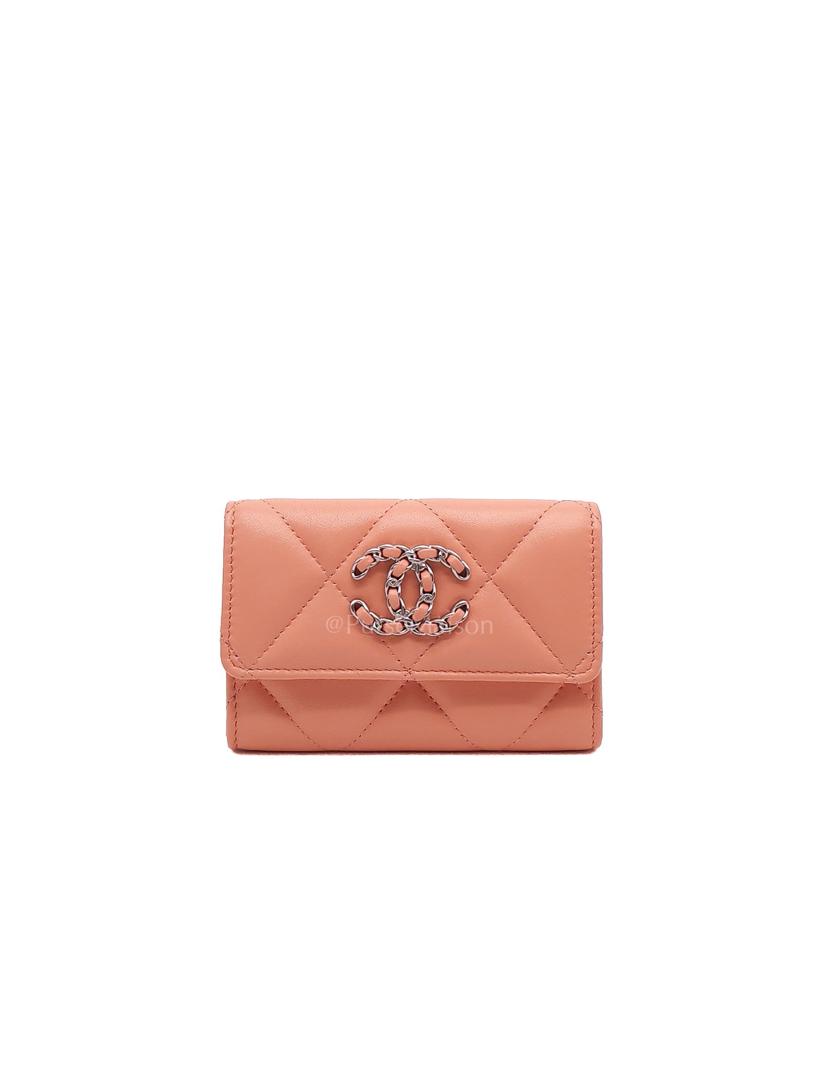 19 Flap Cardholder in Peach Lambskin Leather & Palladium Hardware Microchip | Purse Maison Luxury Bags Shop