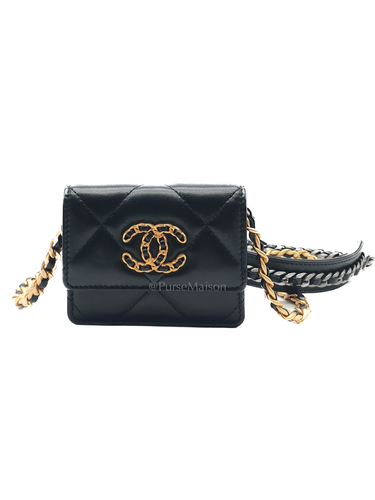 19 Flap Coin Purse in Black Lambskin Leather & Mix Hardware (Series 31) | Purse Maison Luxury Bags Shop