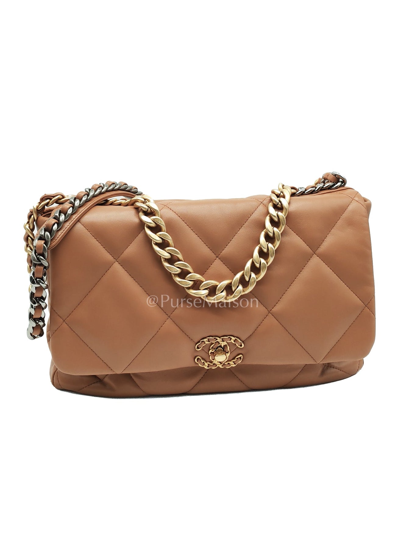 19 Maxi in Caramel Lambskin Leather and Mixed Hardware (Microchip) | Purse Maison Luxury Bags Shop