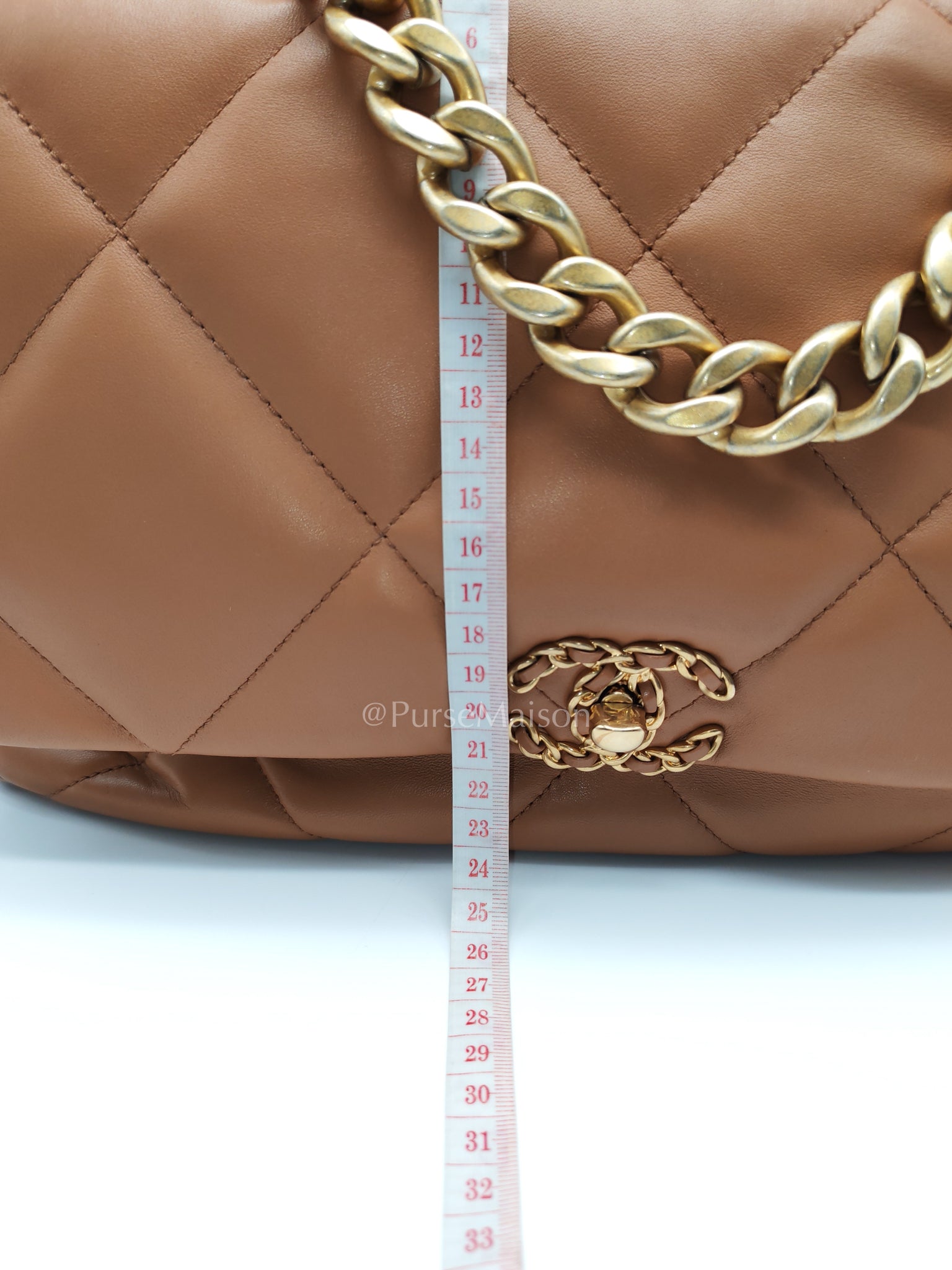 19 Maxi in Caramel Lambskin Leather and Mixed Hardware (Microchip) | Purse Maison Luxury Bags Shop