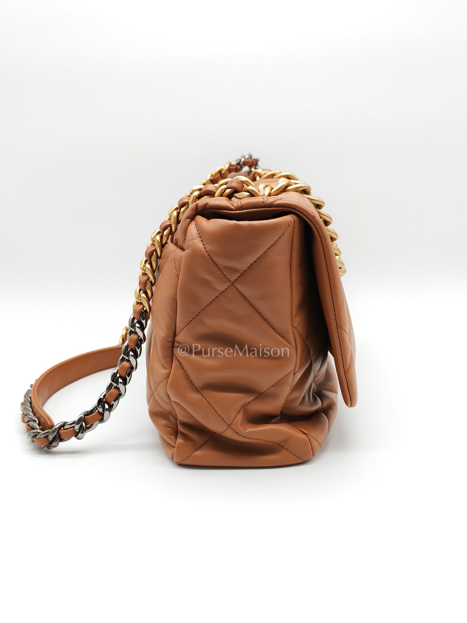 19 Maxi in Caramel Lambskin Leather and Mixed Hardware (Microchip) | Purse Maison Luxury Bags Shop