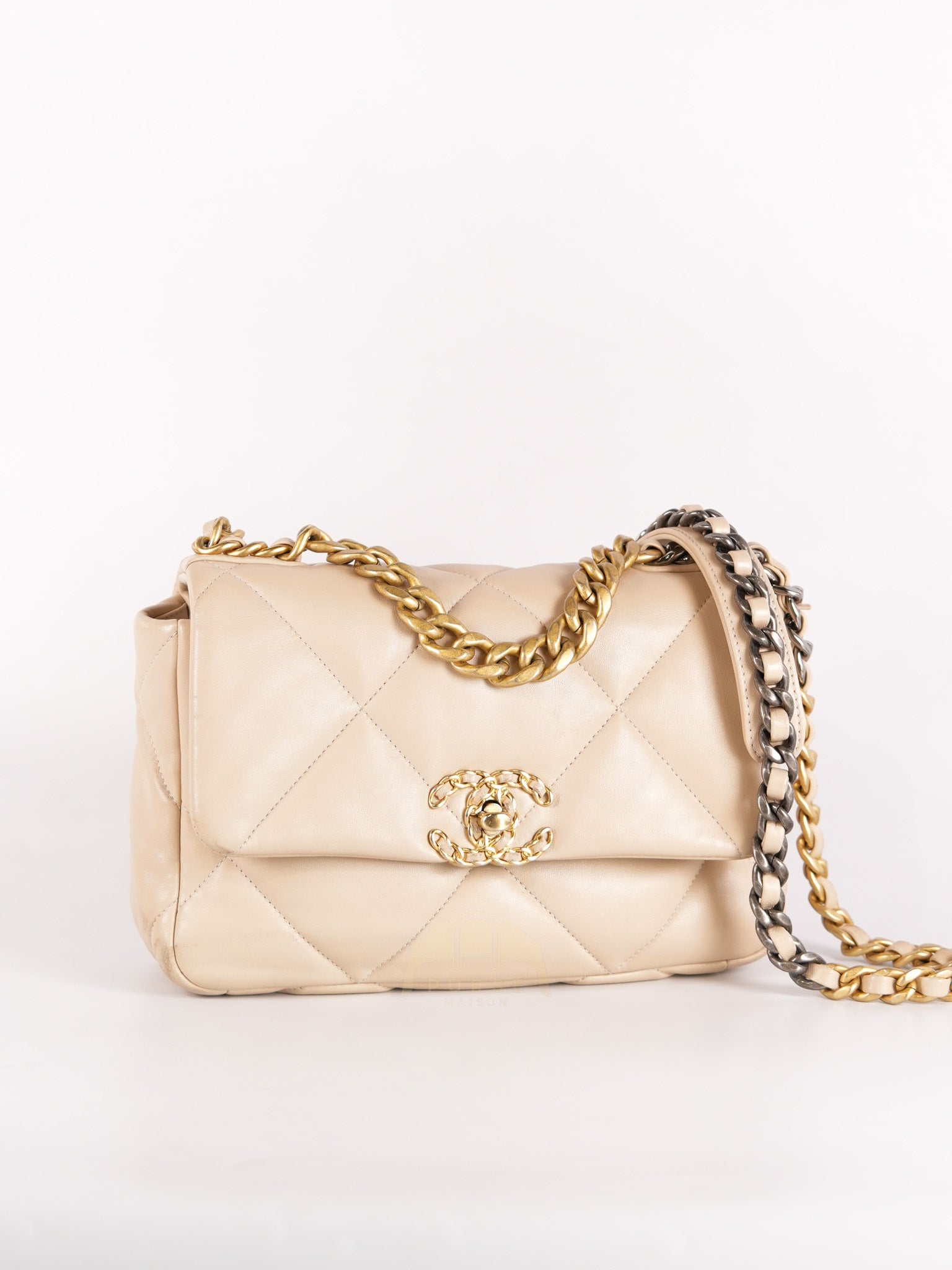 19 Medium in Beige Lambskin Leather & Mixed Hardware Microchip | Purse Maison Luxury Bags Shop