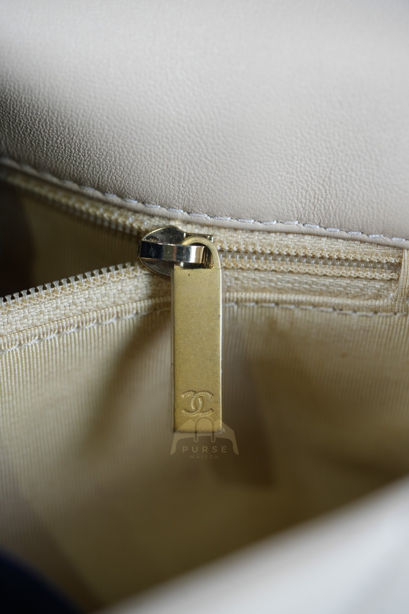 19 Medium in Beige Lambskin Leather & Mixed Hardware Microchip | Purse Maison Luxury Bags Shop