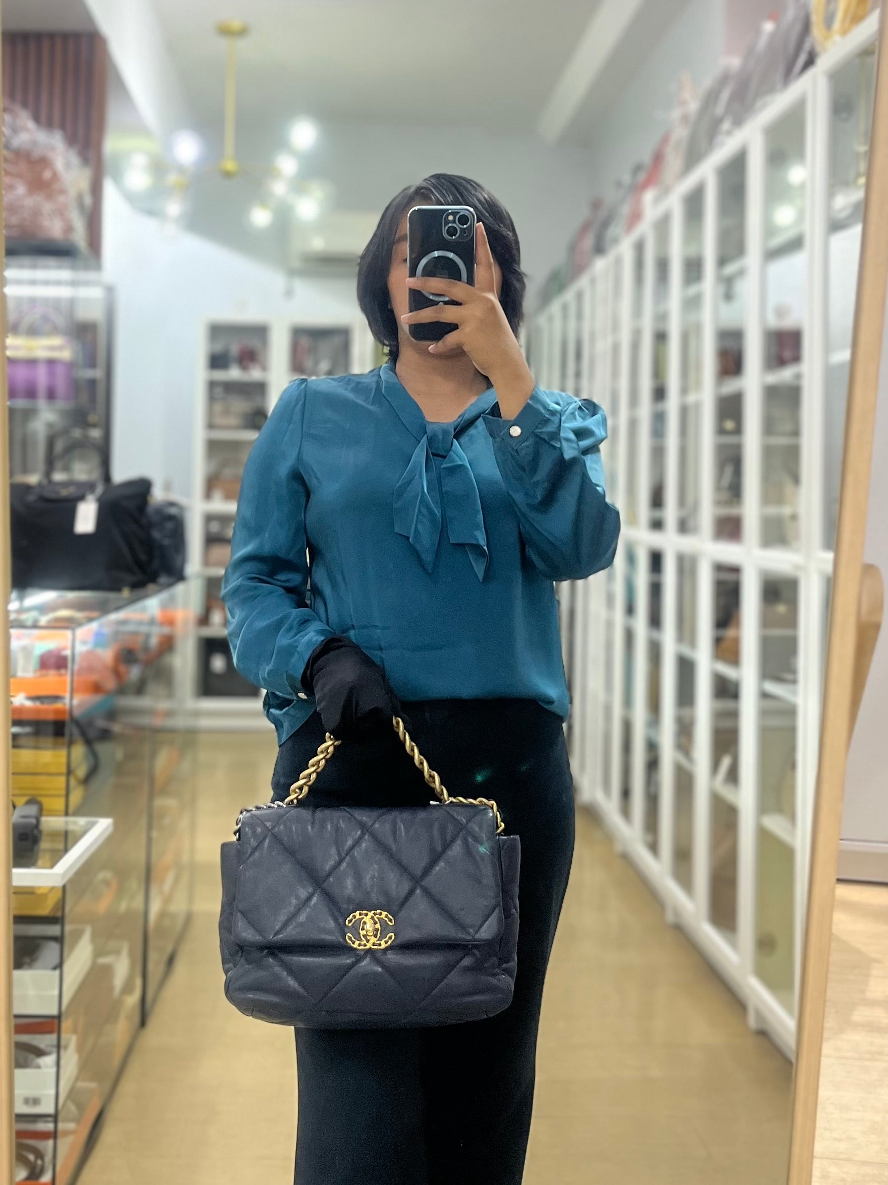 C19 Medium in Navy Blue Lambskin Leather & Mixed Hardware (Series 29) | Purse Maison Luxury Bags Shop