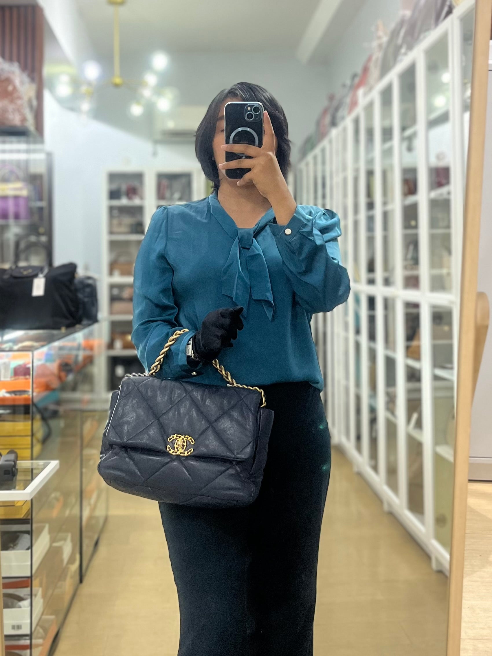 C19 Medium in Navy Blue Lambskin Leather & Mixed Hardware (Series 29) | Purse Maison Luxury Bags Shop