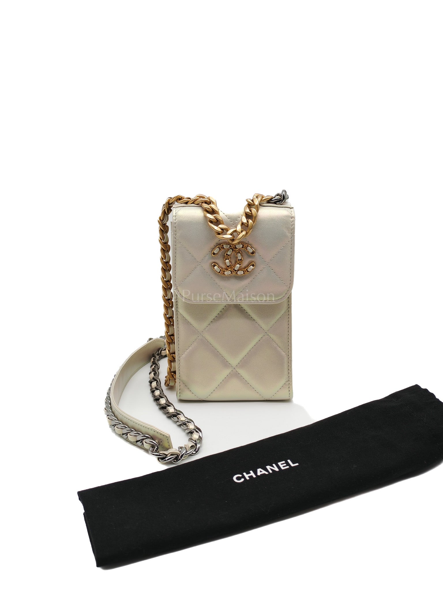 19 Phone Holder Quilted Iridescent Lambskin Leather in Mix Hardware (Series 31) | Purse Maison Luxury Bags Shop