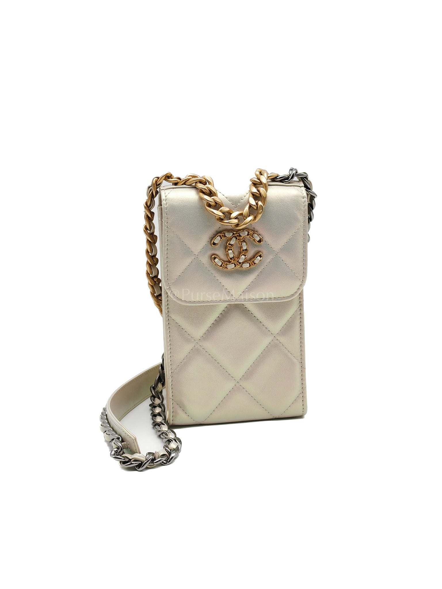 19 Phone Holder Quilted Iridescent Lambskin Leather in Mix Hardware (Series 31) | Purse Maison Luxury Bags Shop