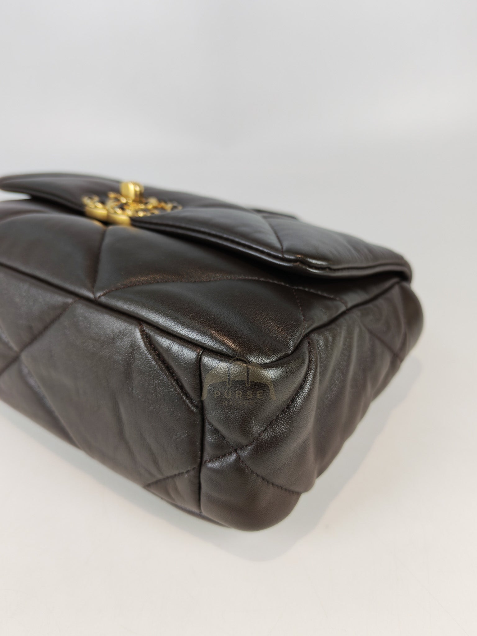 19 Small Flap Bag in Burgundy Brown Lambskin Leather & Mixed Hardware Microchip | Purse Maison Luxury Bags Shop