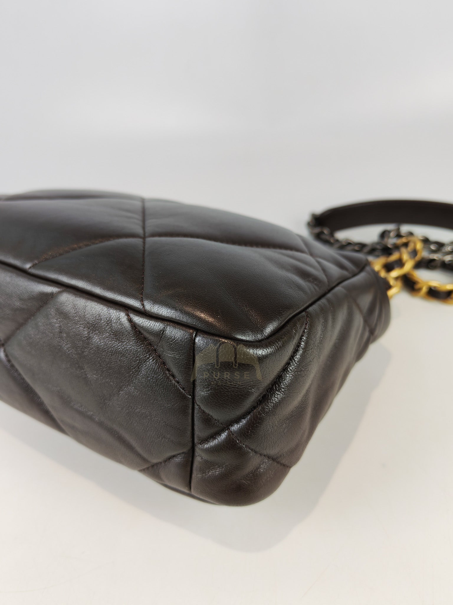 19 Small Flap Bag in Burgundy Brown Lambskin Leather & Mixed Hardware Microchip | Purse Maison Luxury Bags Shop