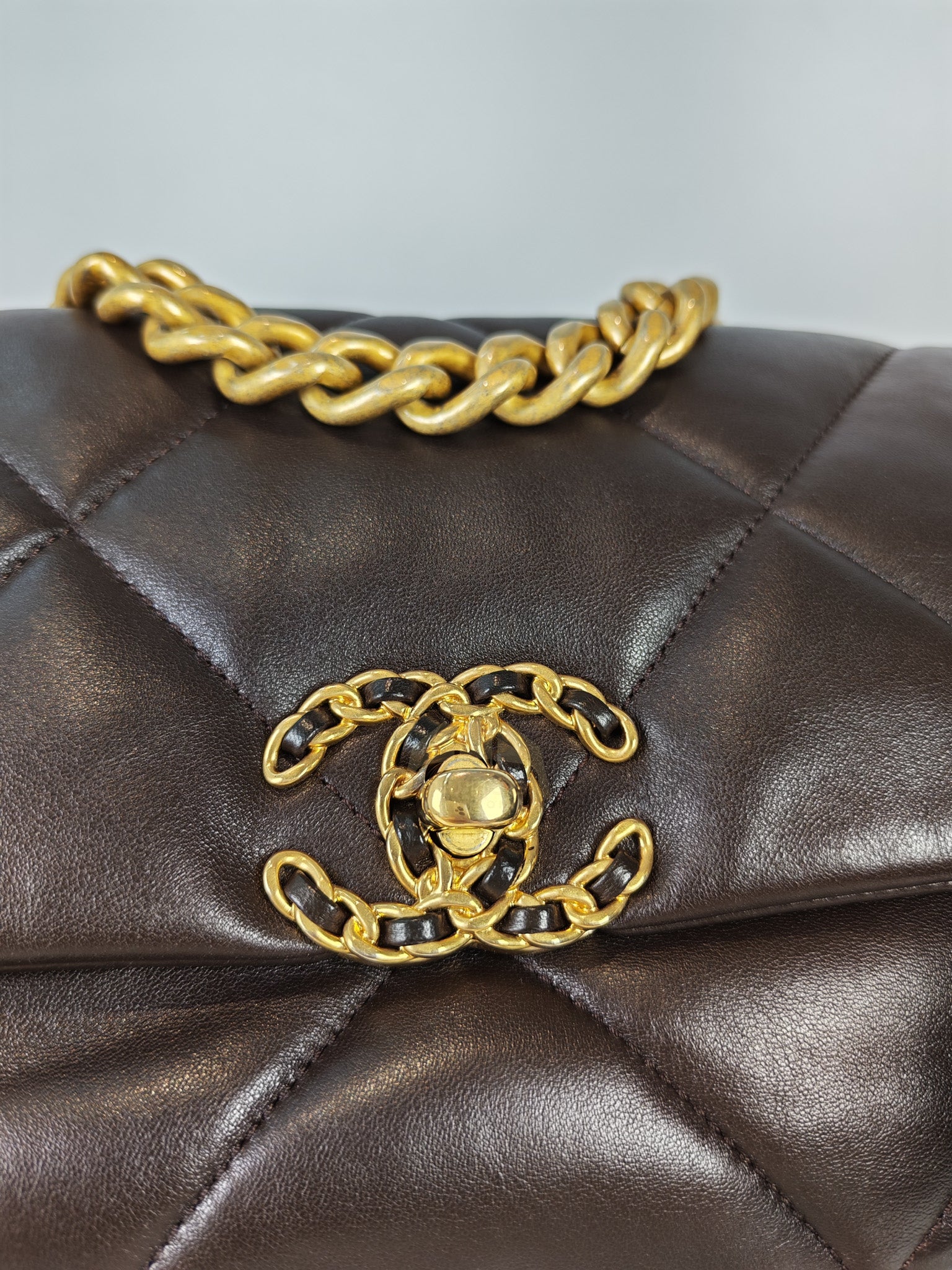 19 Small Flap Bag in Burgundy Brown Lambskin Leather & Mixed Hardware Microchip | Purse Maison Luxury Bags Shop