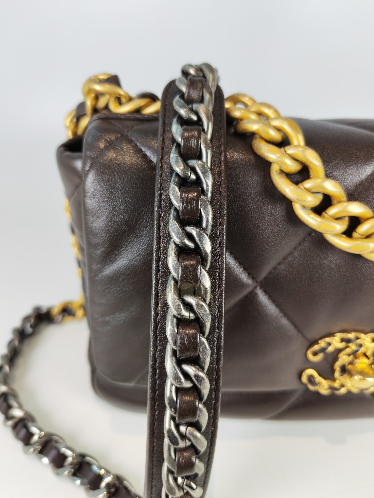 19 Small Flap Bag in Burgundy Brown Lambskin Leather & Mixed Hardware Microchip | Purse Maison Luxury Bags Shop