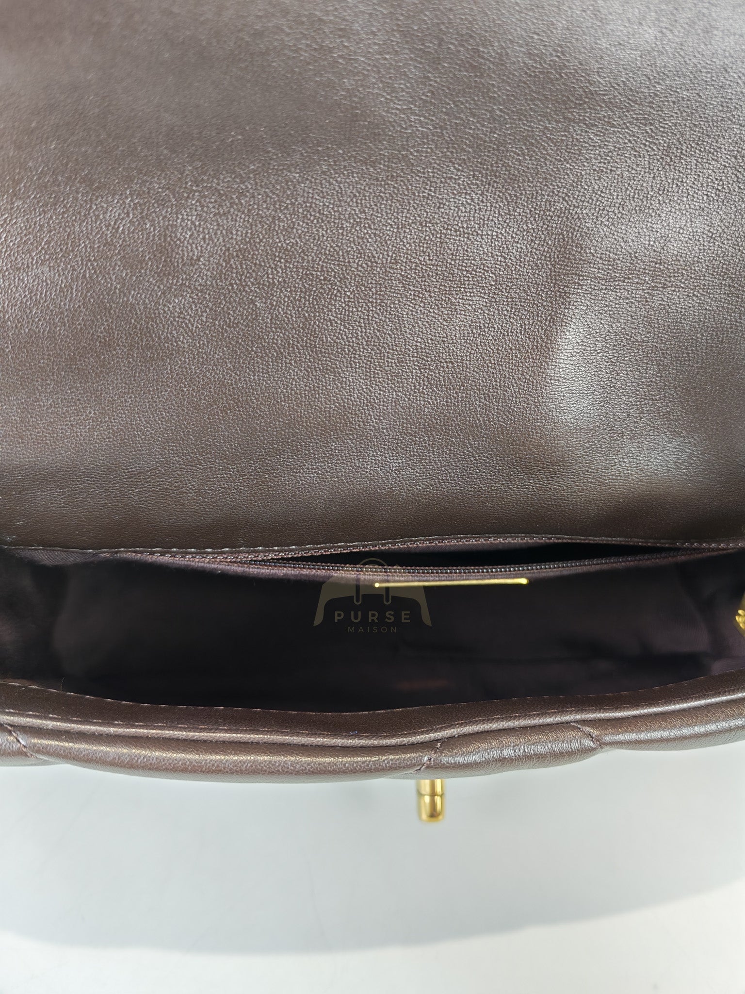 19 Small Flap Bag in Burgundy Brown Lambskin Leather & Mixed Hardware Microchip | Purse Maison Luxury Bags Shop