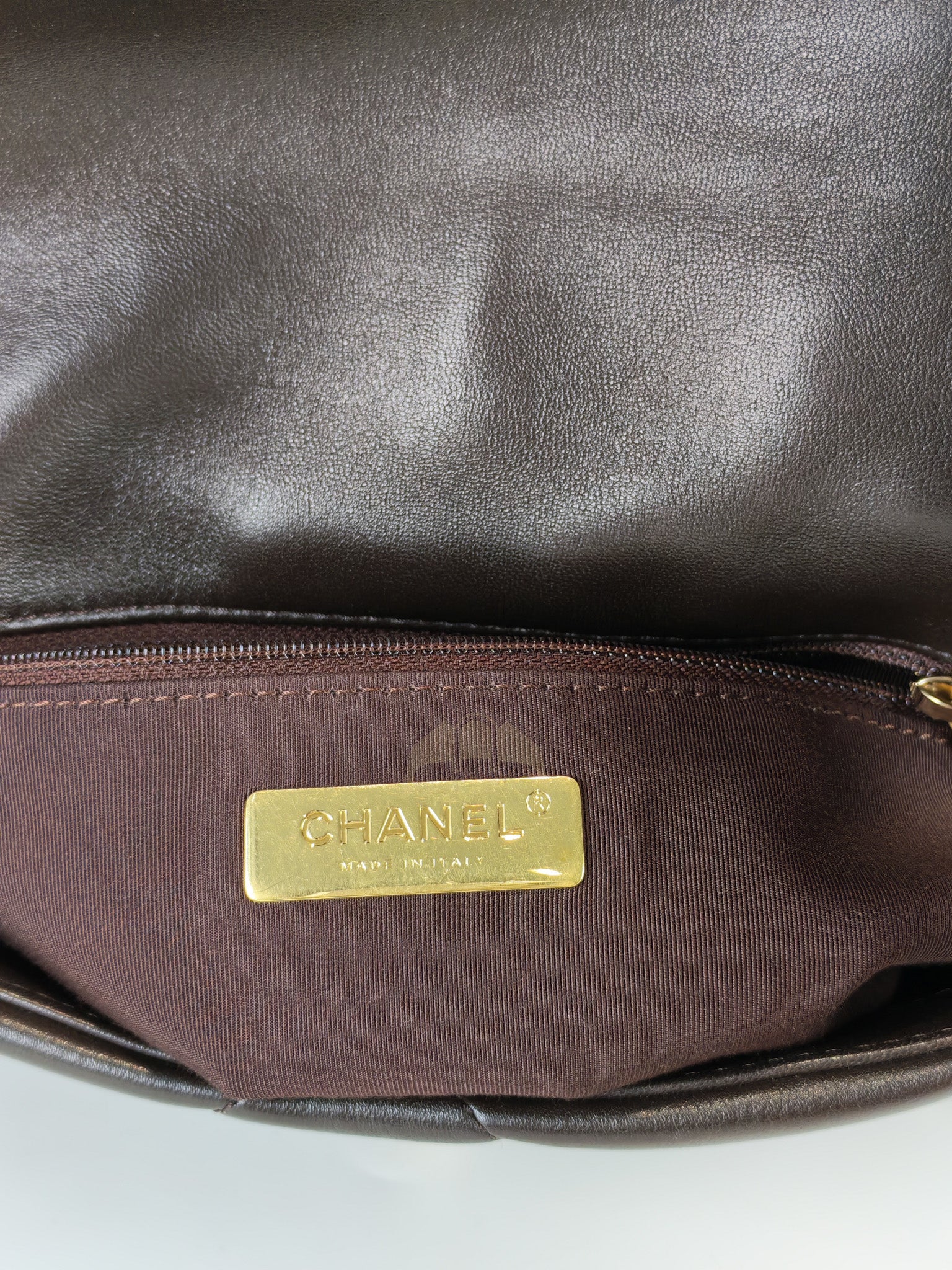 19 Small Flap Bag in Burgundy Brown Lambskin Leather & Mixed Hardware Microchip | Purse Maison Luxury Bags Shop