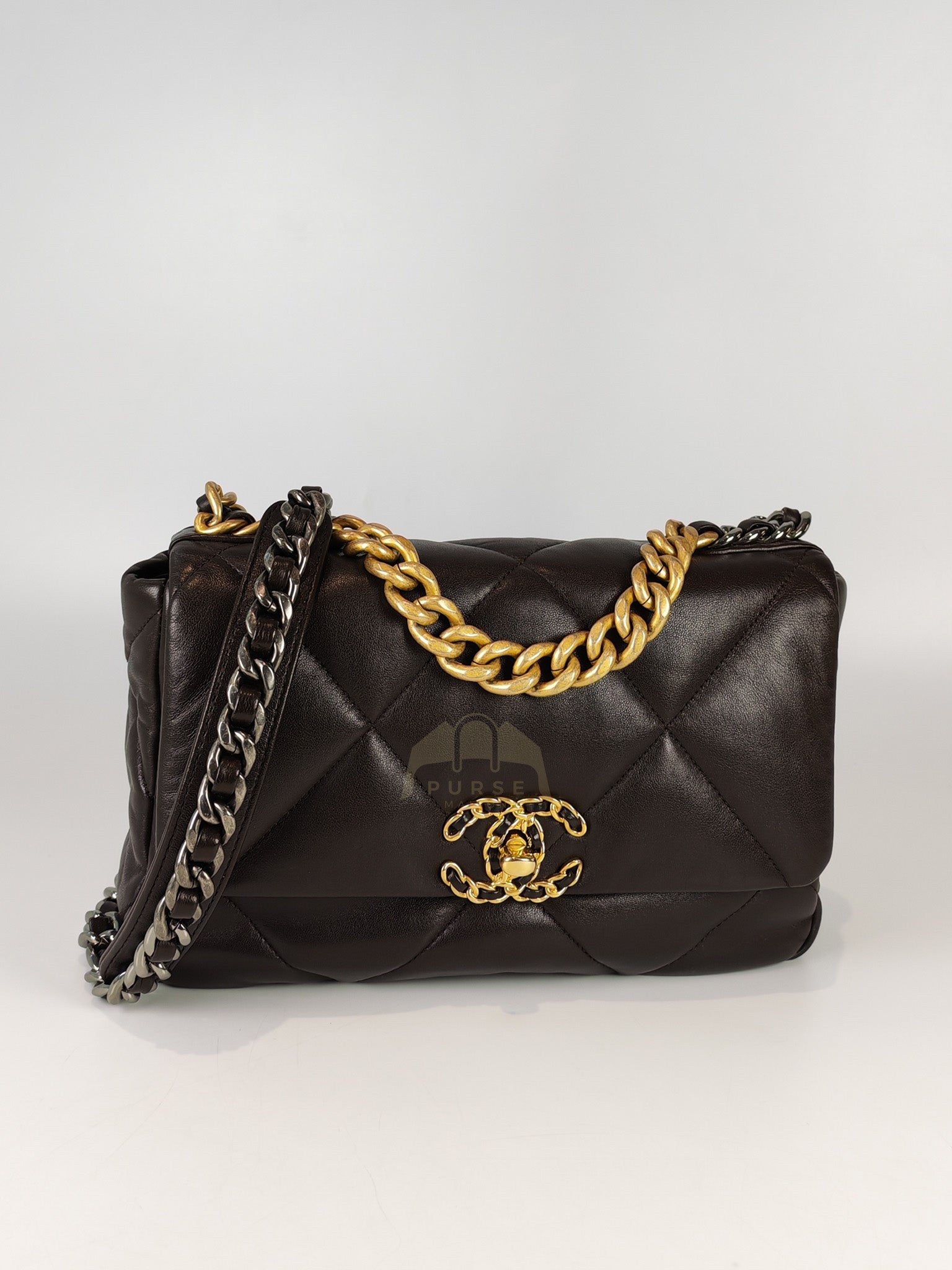 19 Small Flap Bag in Burgundy Brown Lambskin Leather & Mixed Hardware Microchip | Purse Maison Luxury Bags Shop