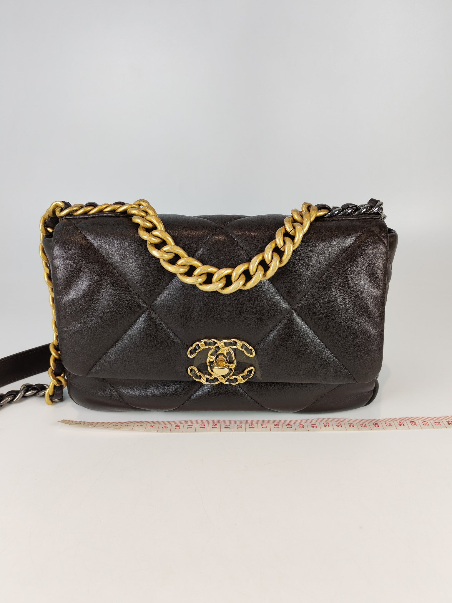 19 Small Flap Bag in Burgundy Brown Lambskin Leather & Mixed Hardware Microchip | Purse Maison Luxury Bags Shop