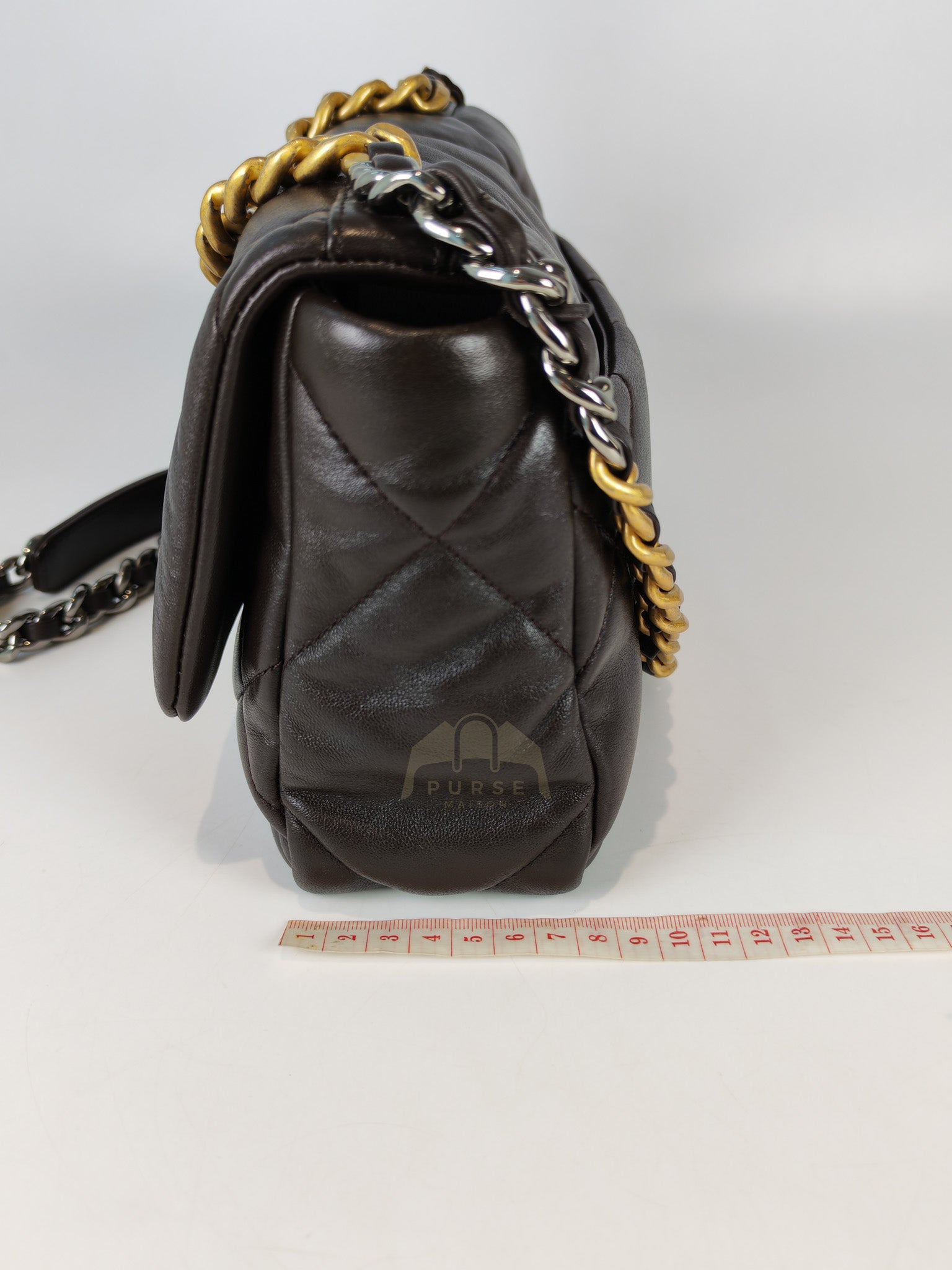 19 Small Flap Bag in Burgundy Brown Lambskin Leather & Mixed Hardware Microchip | Purse Maison Luxury Bags Shop