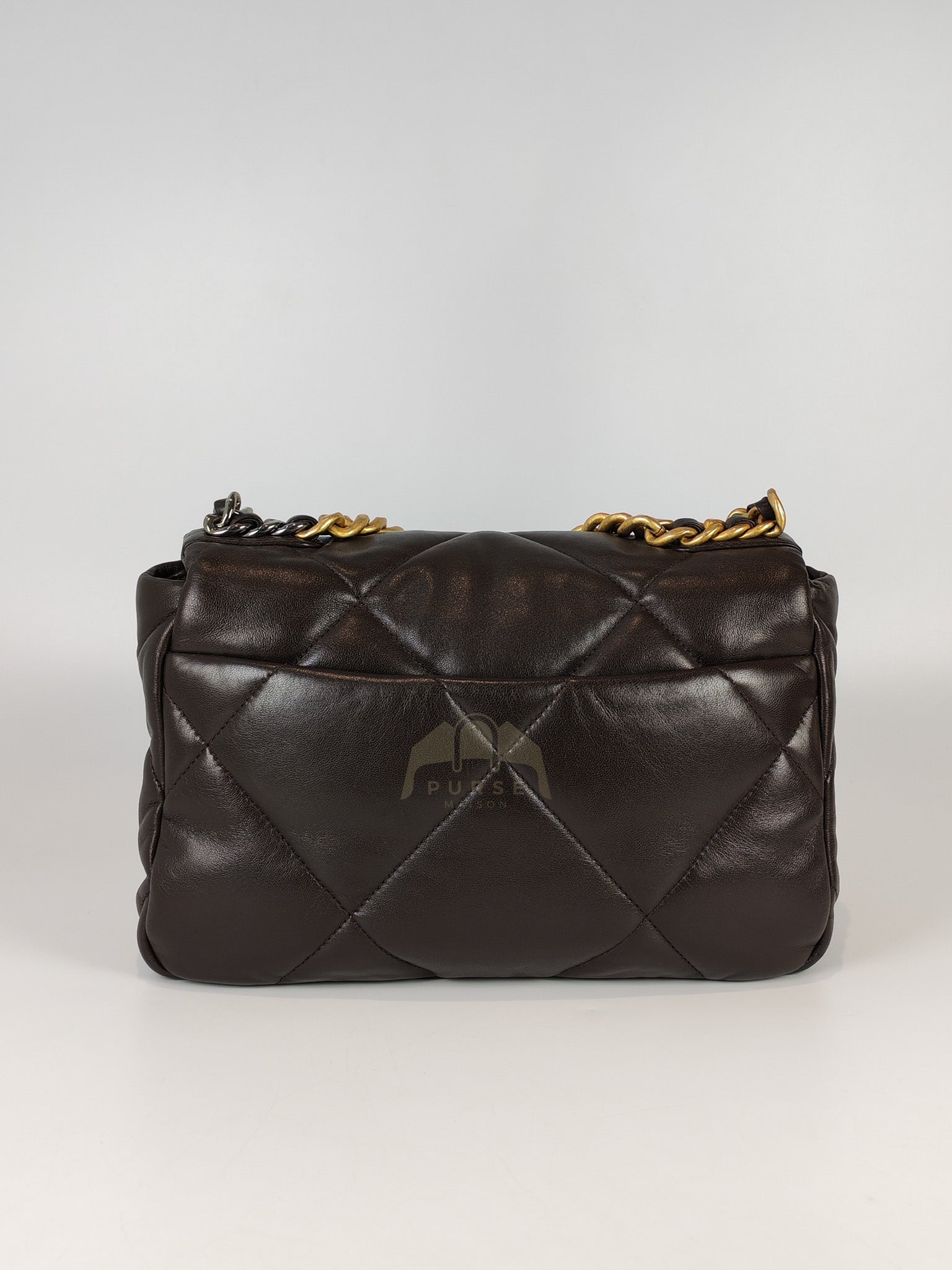 19 Small Flap Bag in Burgundy Brown Lambskin Leather & Mixed Hardware Microchip | Purse Maison Luxury Bags Shop