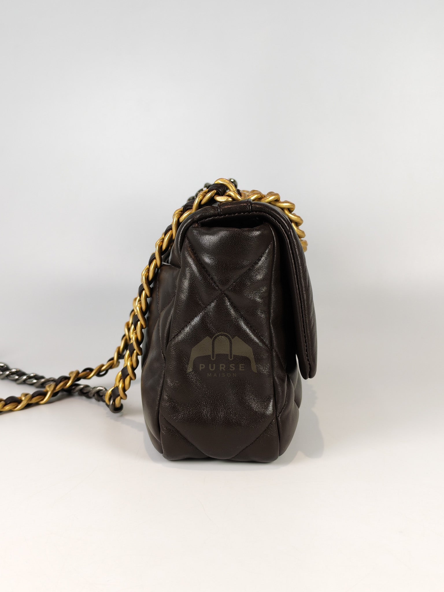 19 Small Flap Bag in Burgundy Brown Lambskin Leather & Mixed Hardware Microchip | Purse Maison Luxury Bags Shop