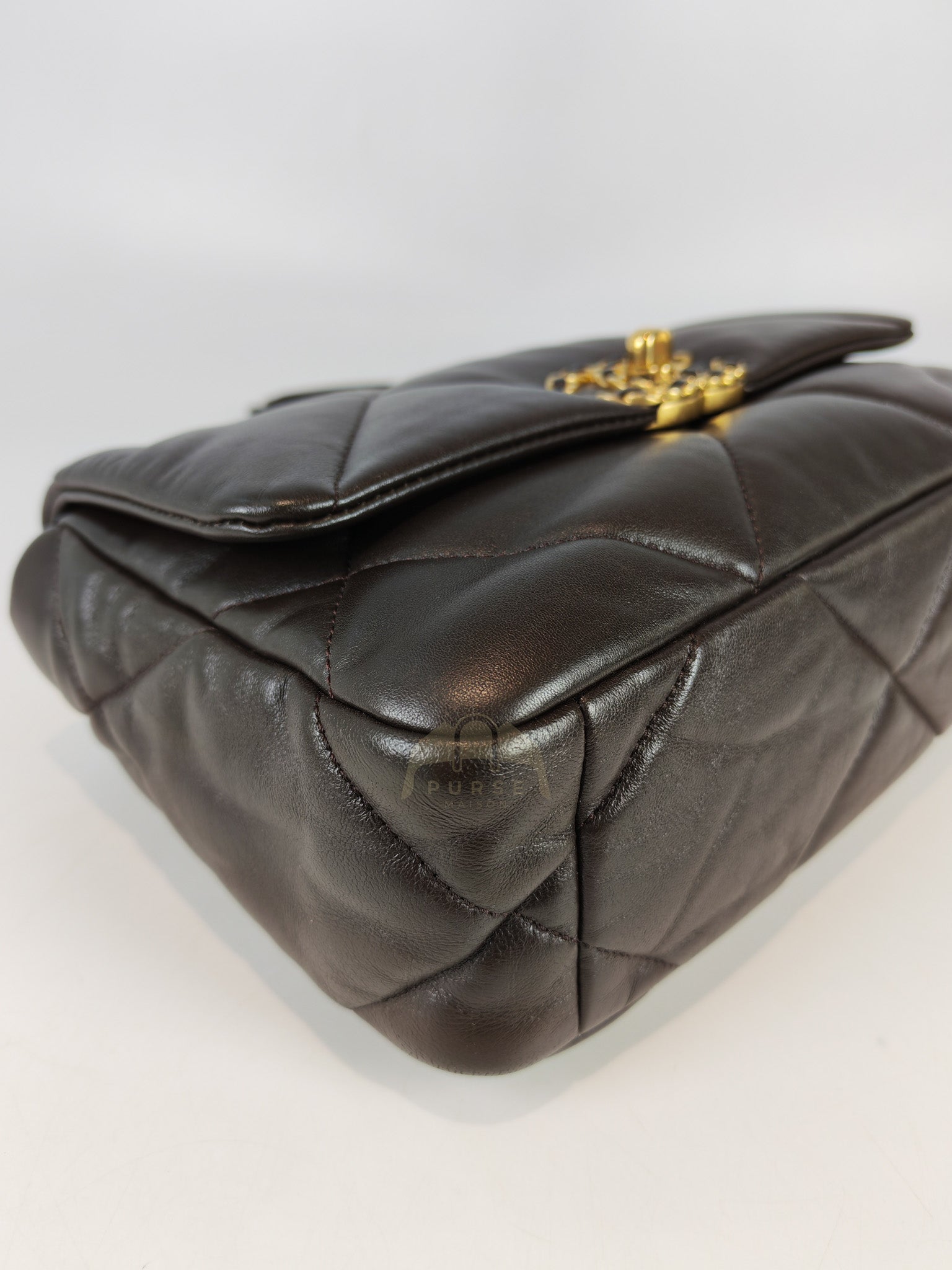 19 Small Flap Bag in Burgundy Brown Lambskin Leather & Mixed Hardware Microchip | Purse Maison Luxury Bags Shop