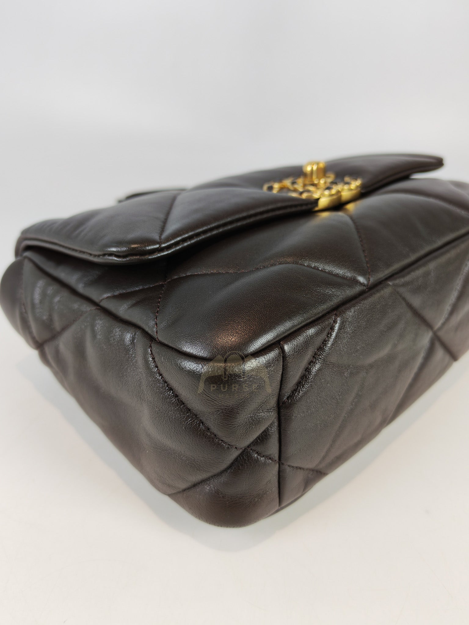 19 Small Flap Bag in Burgundy Brown Lambskin Leather & Mixed Hardware Microchip | Purse Maison Luxury Bags Shop